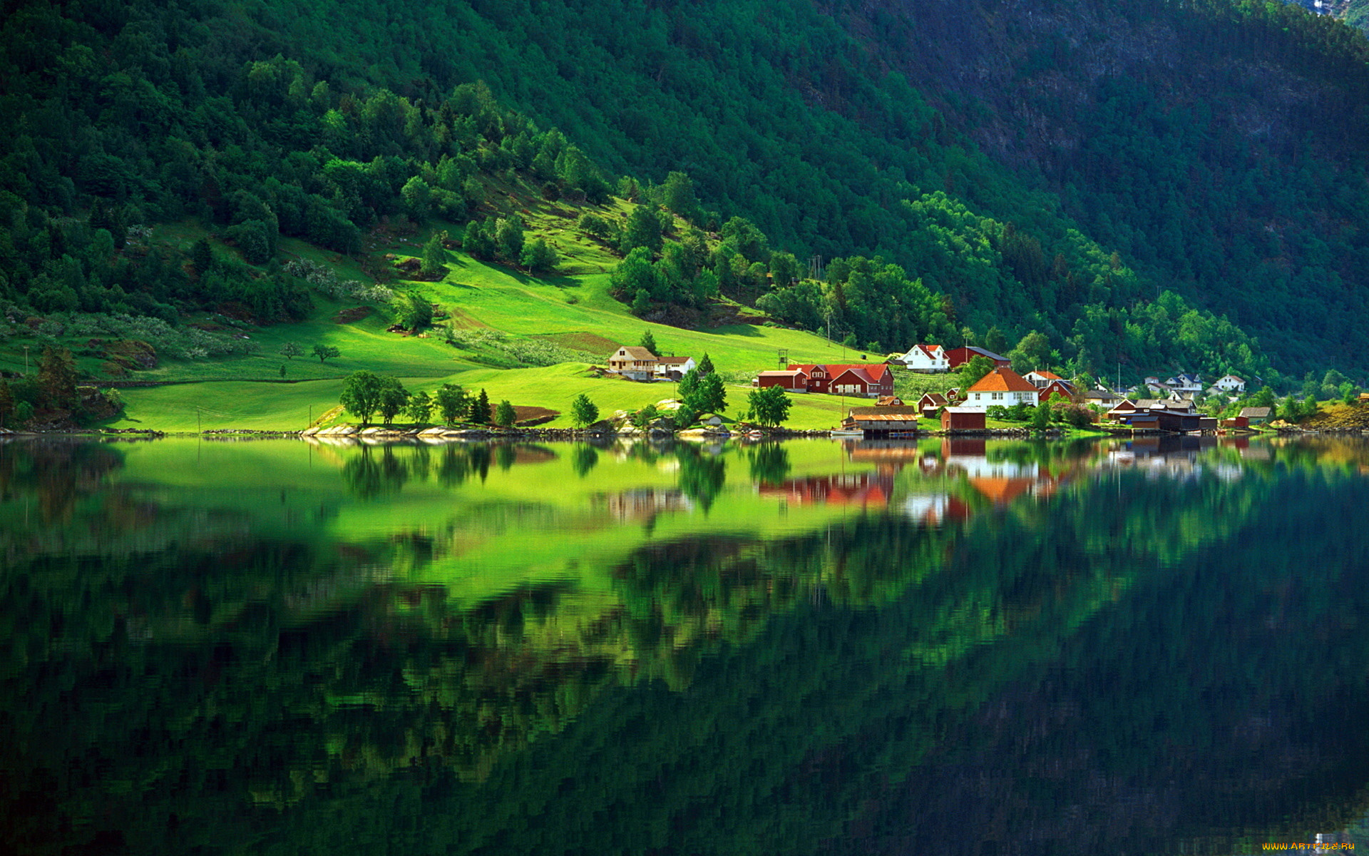 города, пейзажи, лес, озеро, дома