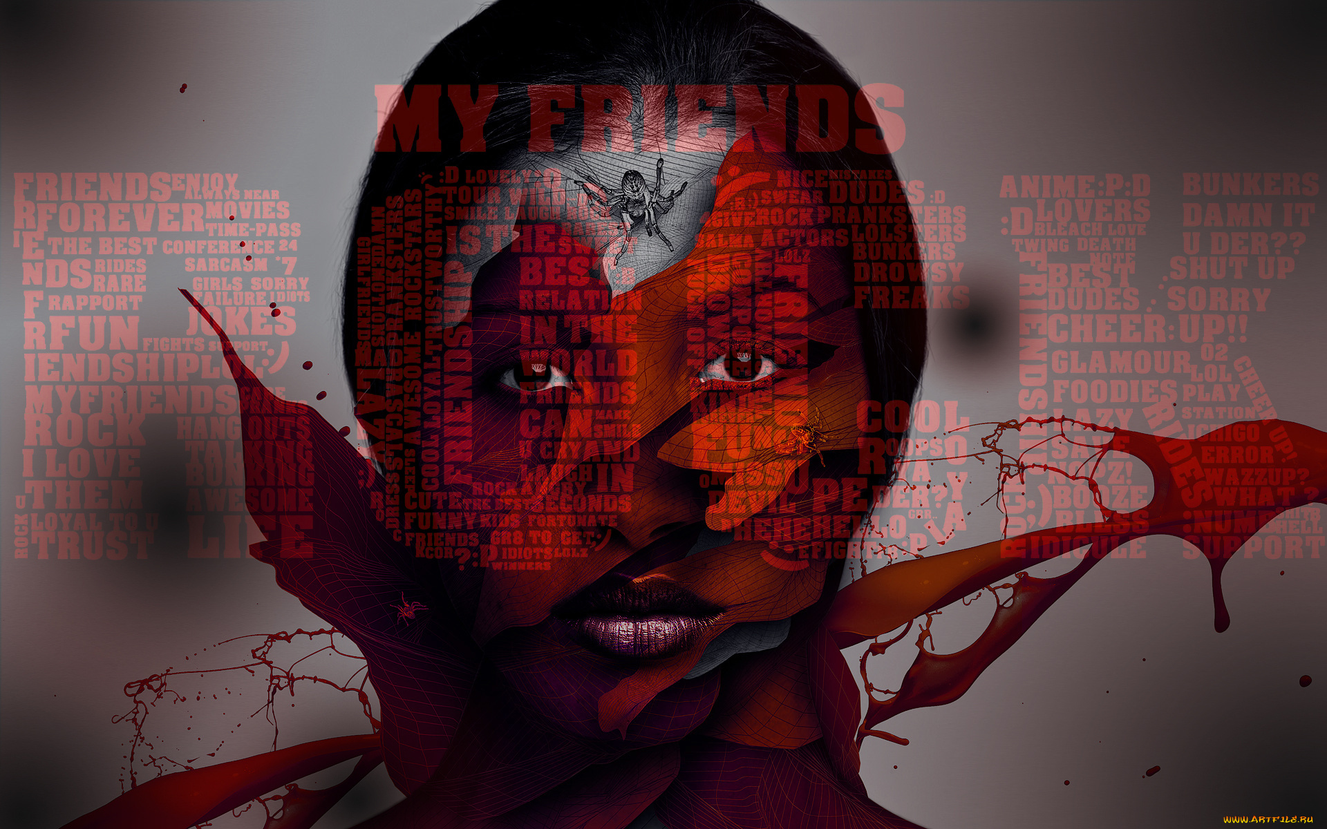 разное, компьютерный, дизайн, my, девушка, пауки, креатив, rock, friends