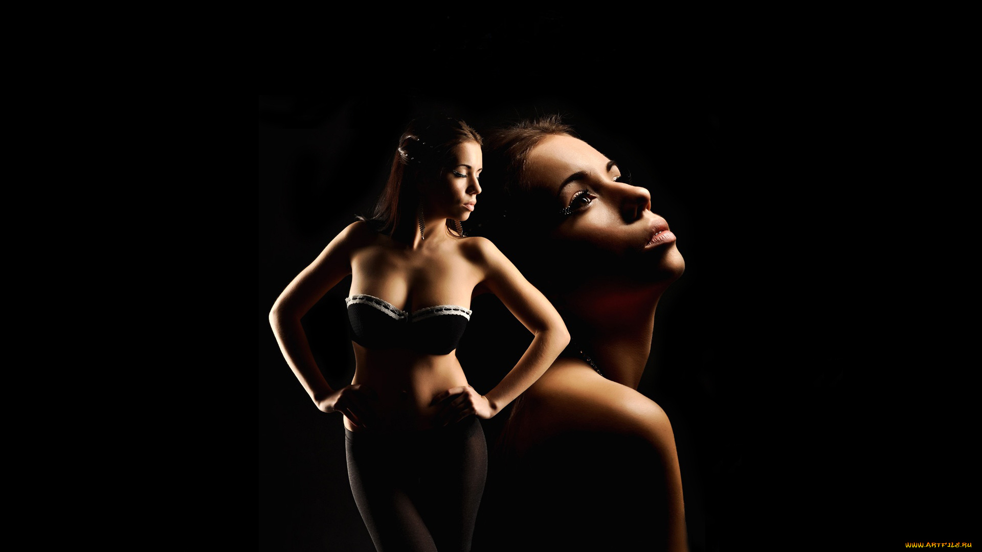 -Unsort, Брюнетки, Шатенки, девушки, unsort, брюнетки, шатенки, ЧЁрный, фон, шатенка, лицо, тело