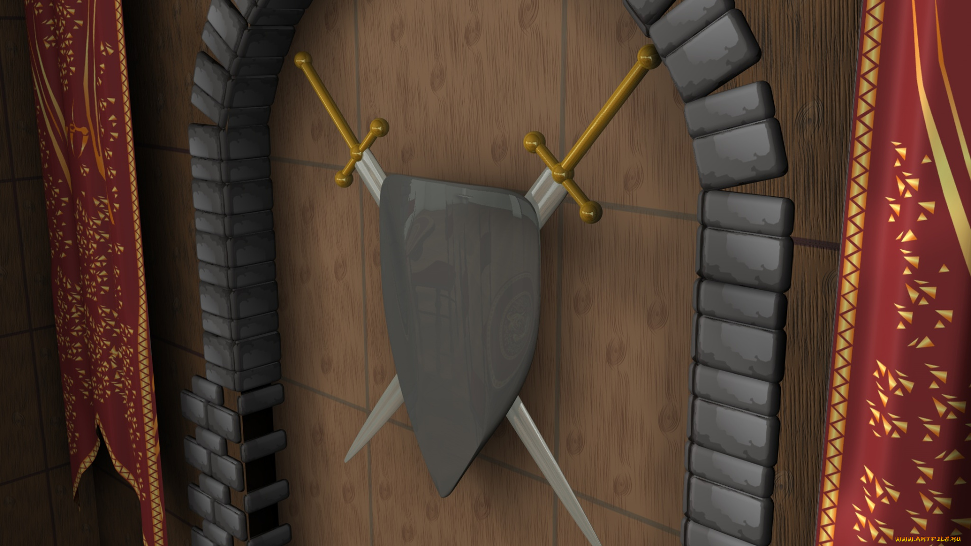 3д, графика, realism, реализм, щит, мечи