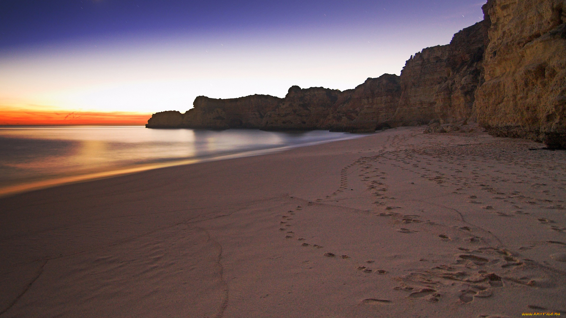 природа, побережье, песок, закат