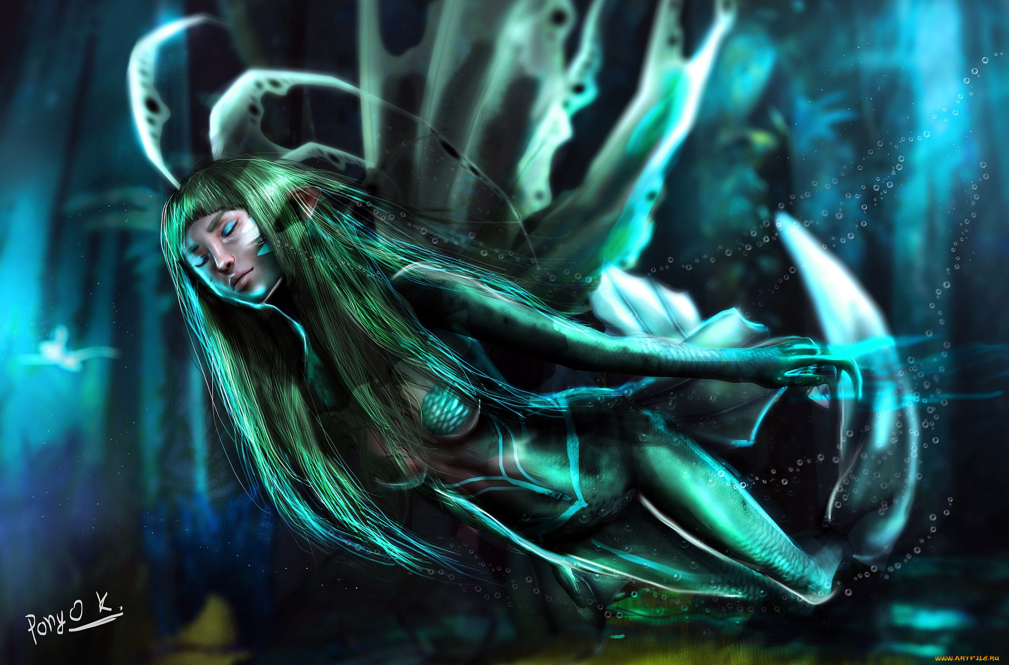 3д, графика, creatures, существа, русалка