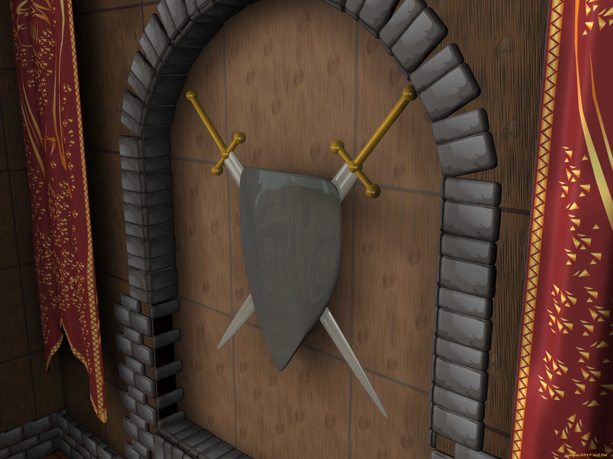 3д, графика, realism, реализм, щит, мечи