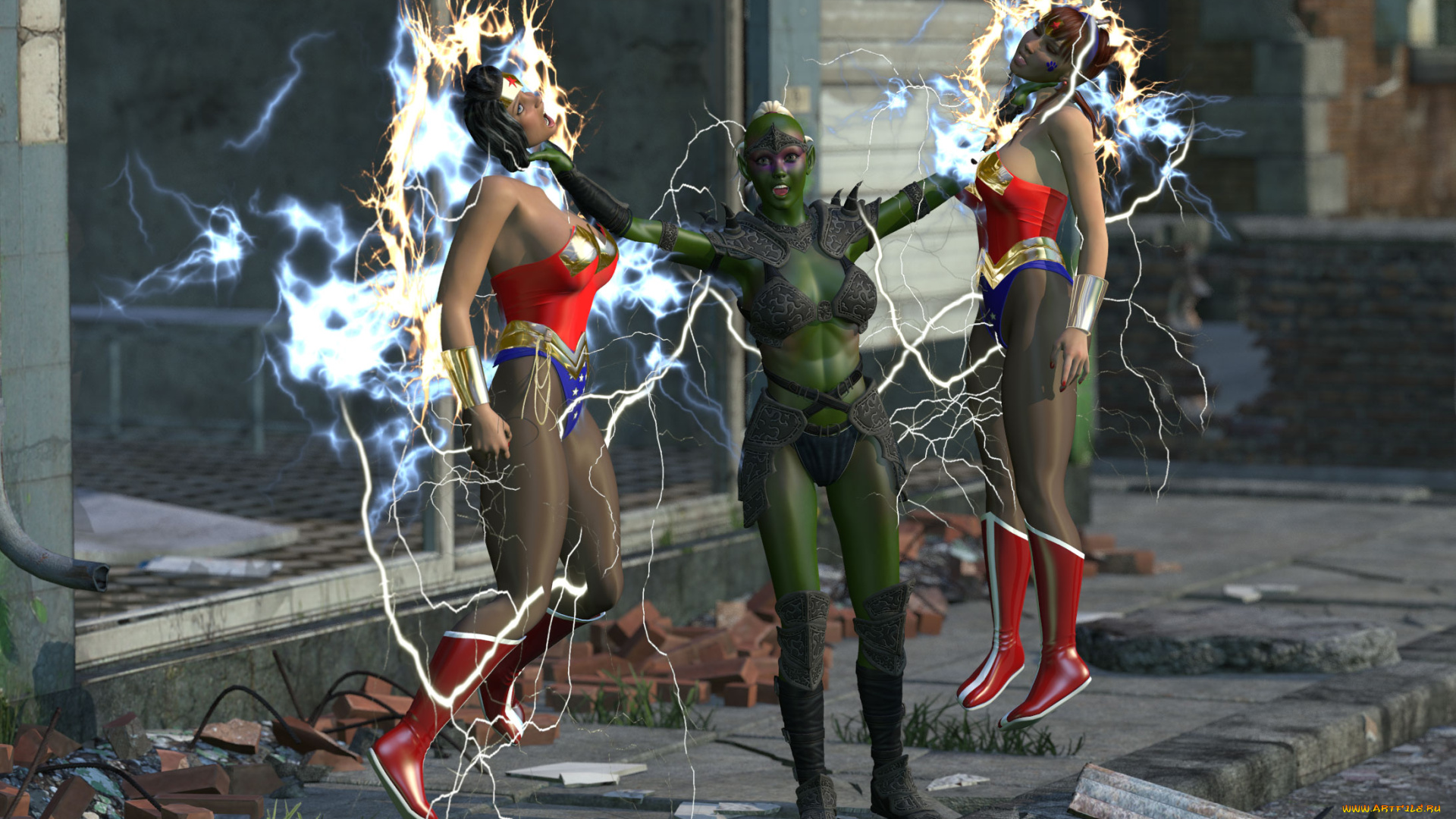 3д, графика, fantasy, фантазия, молния, существо, девушки