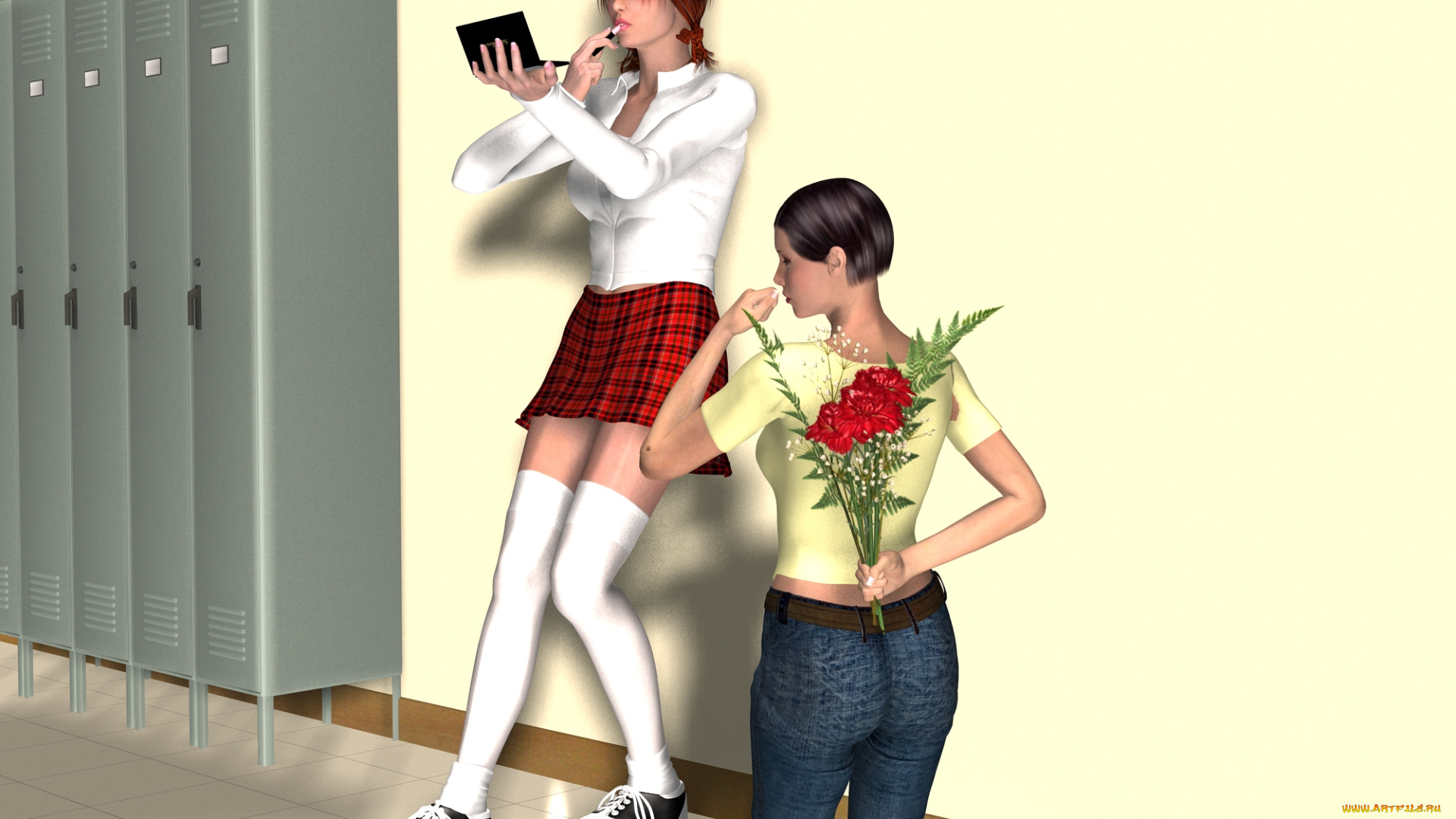 3д, графика, people, люди, цветы, помада, девушки, шкафчики