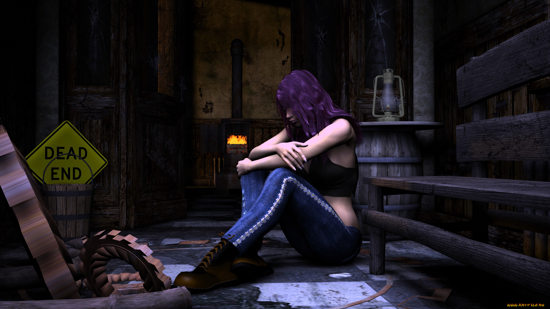 3д, графика, people, люди, фонарь, девушка