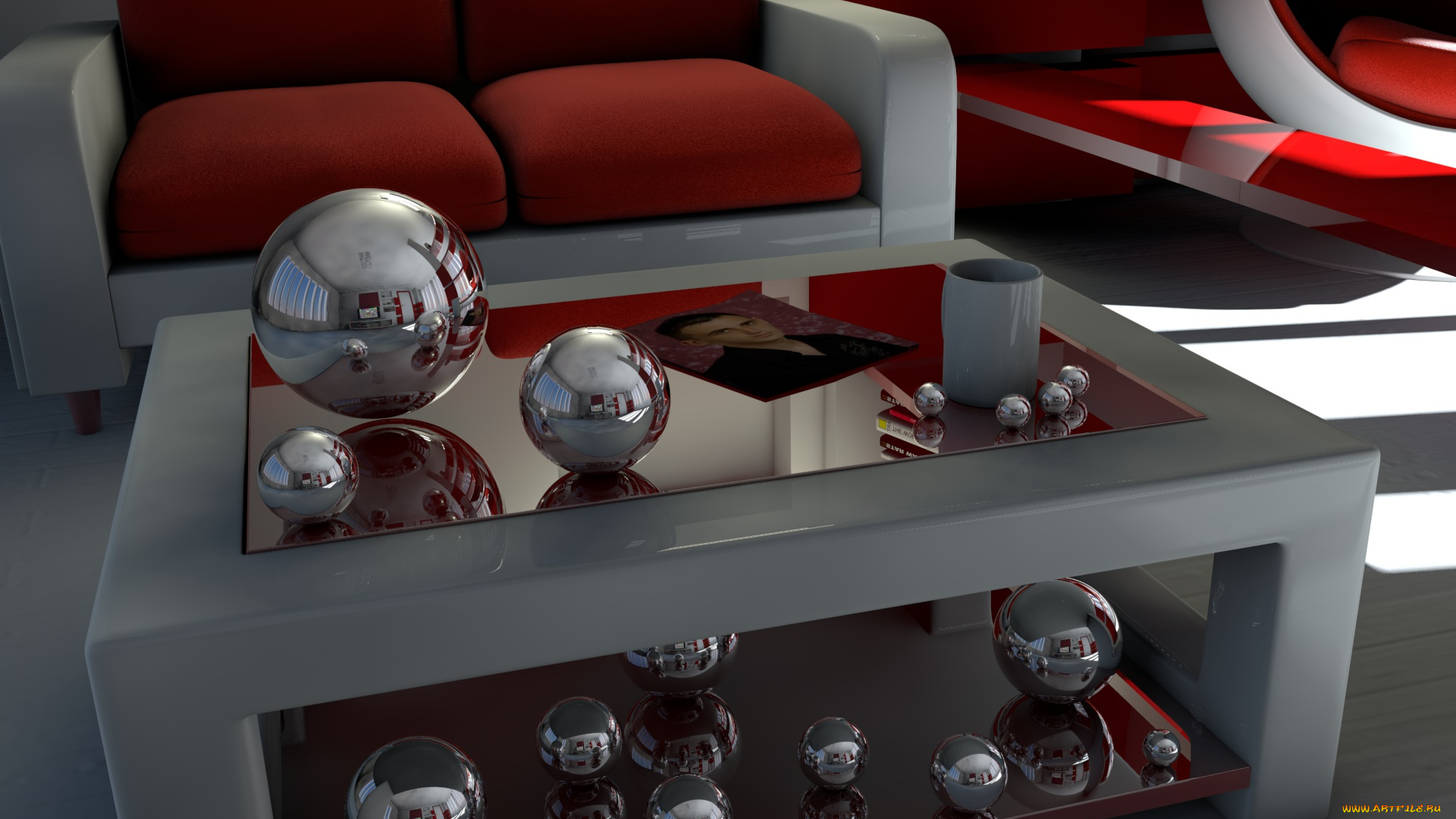 3д, графика, шары, диван, стол