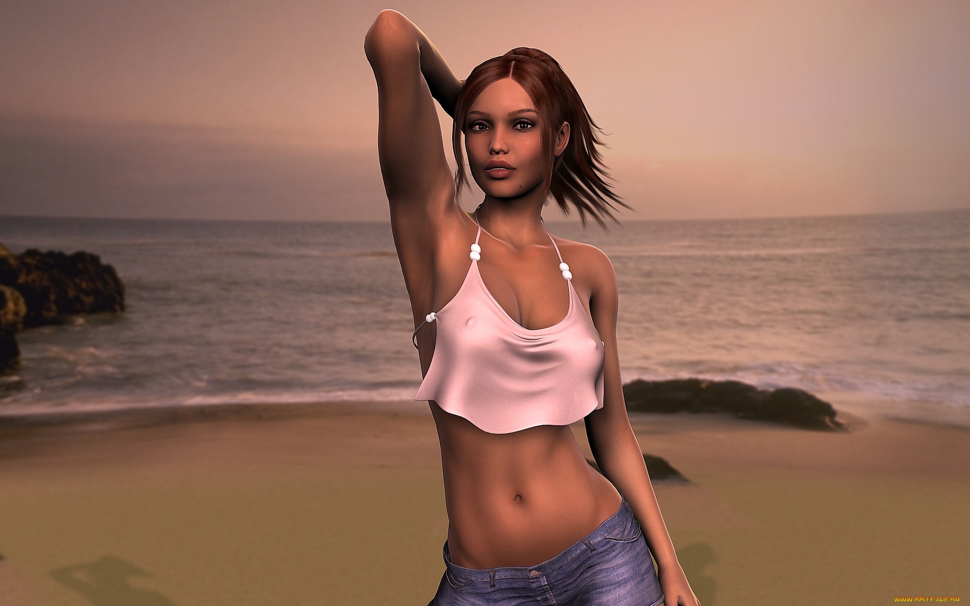 3д, графика, people, люди, девушка, море