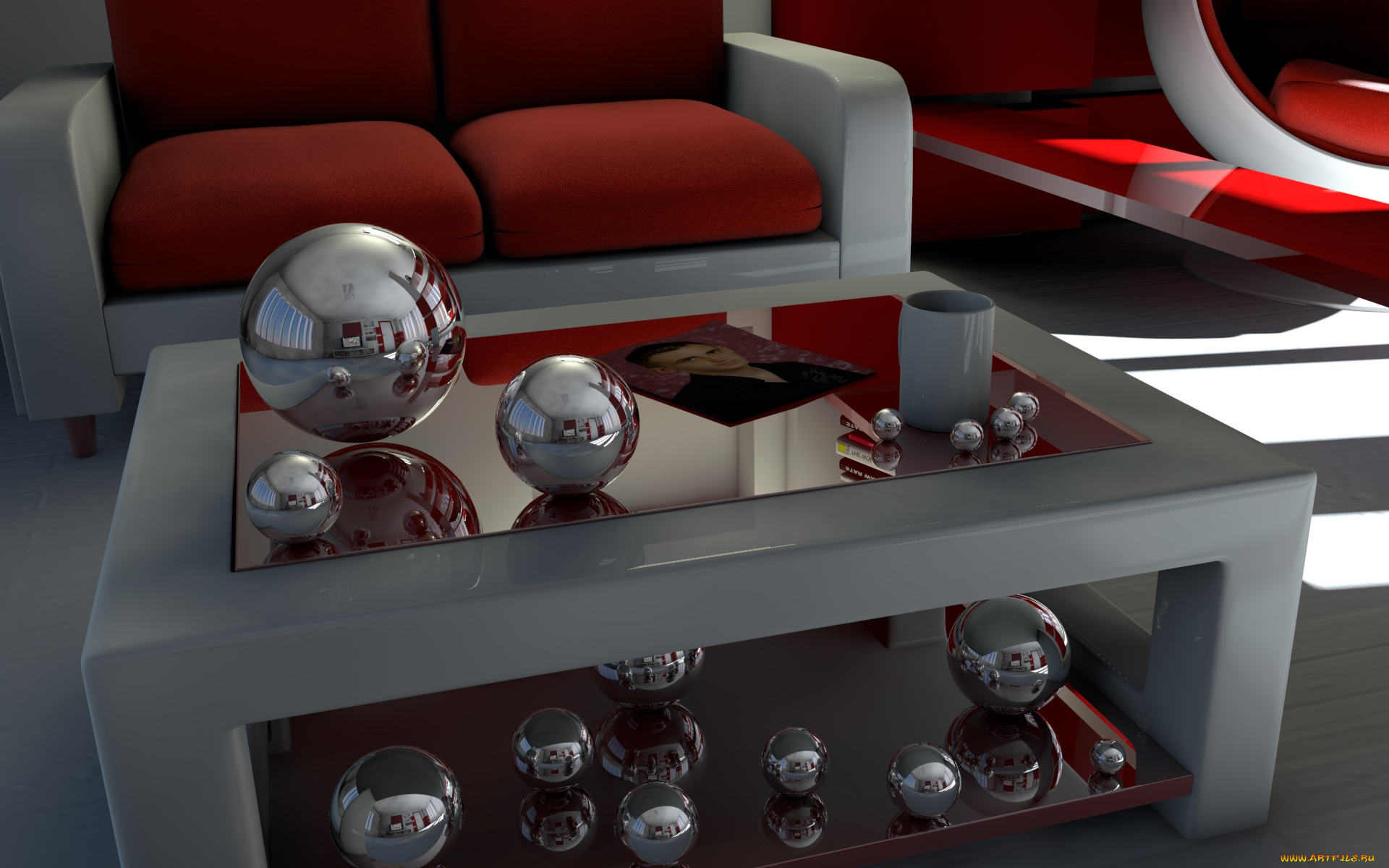 3д, графика, шары, диван, стол