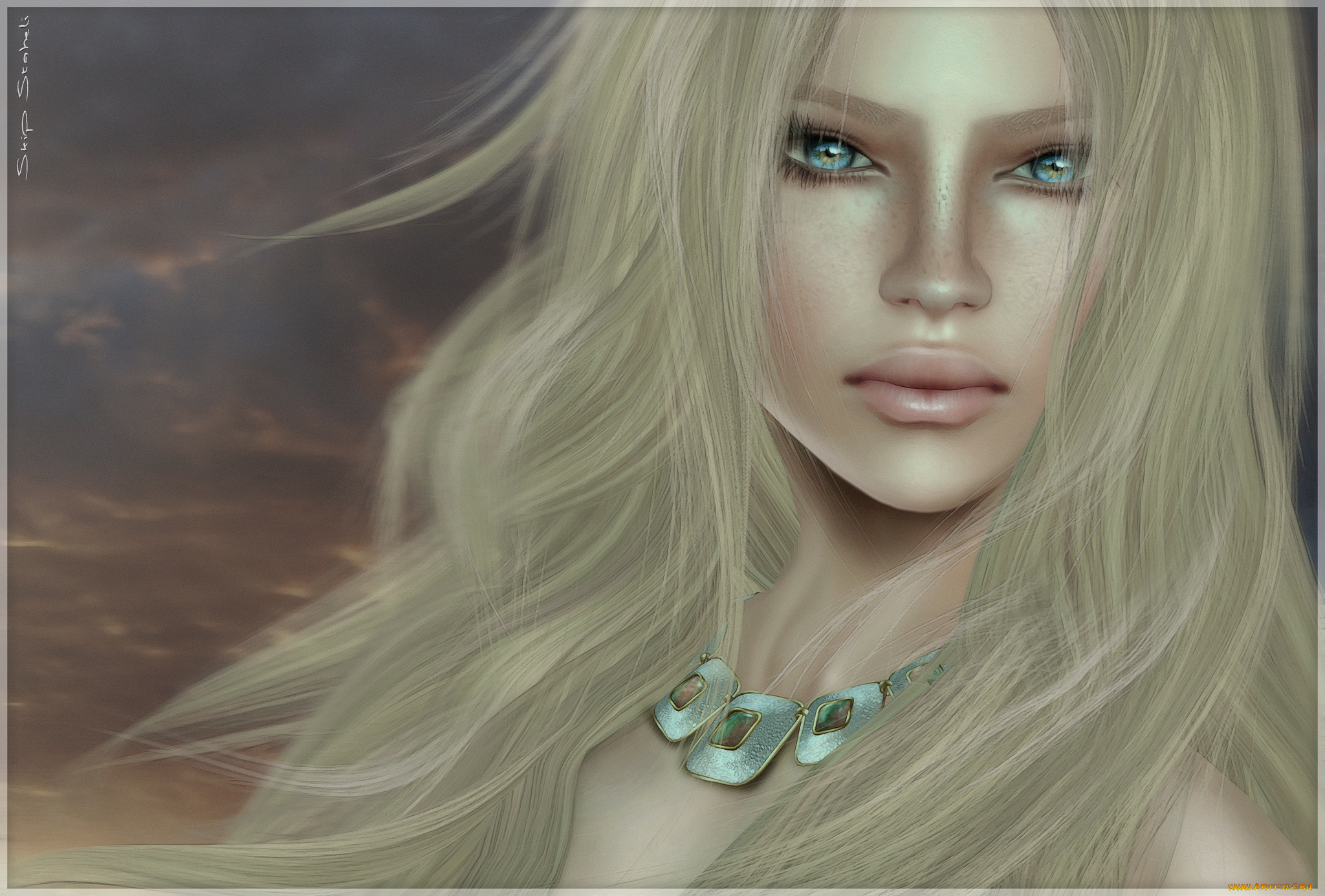 3д, графика, portraits, портрет, блондинка
