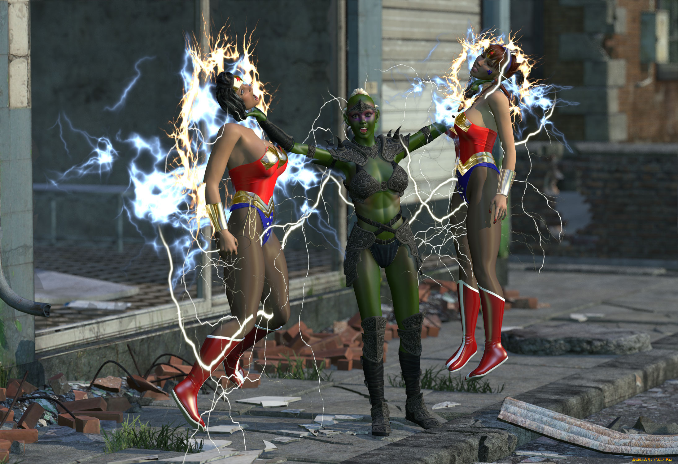 3д, графика, fantasy, фантазия, молния, существо, девушки