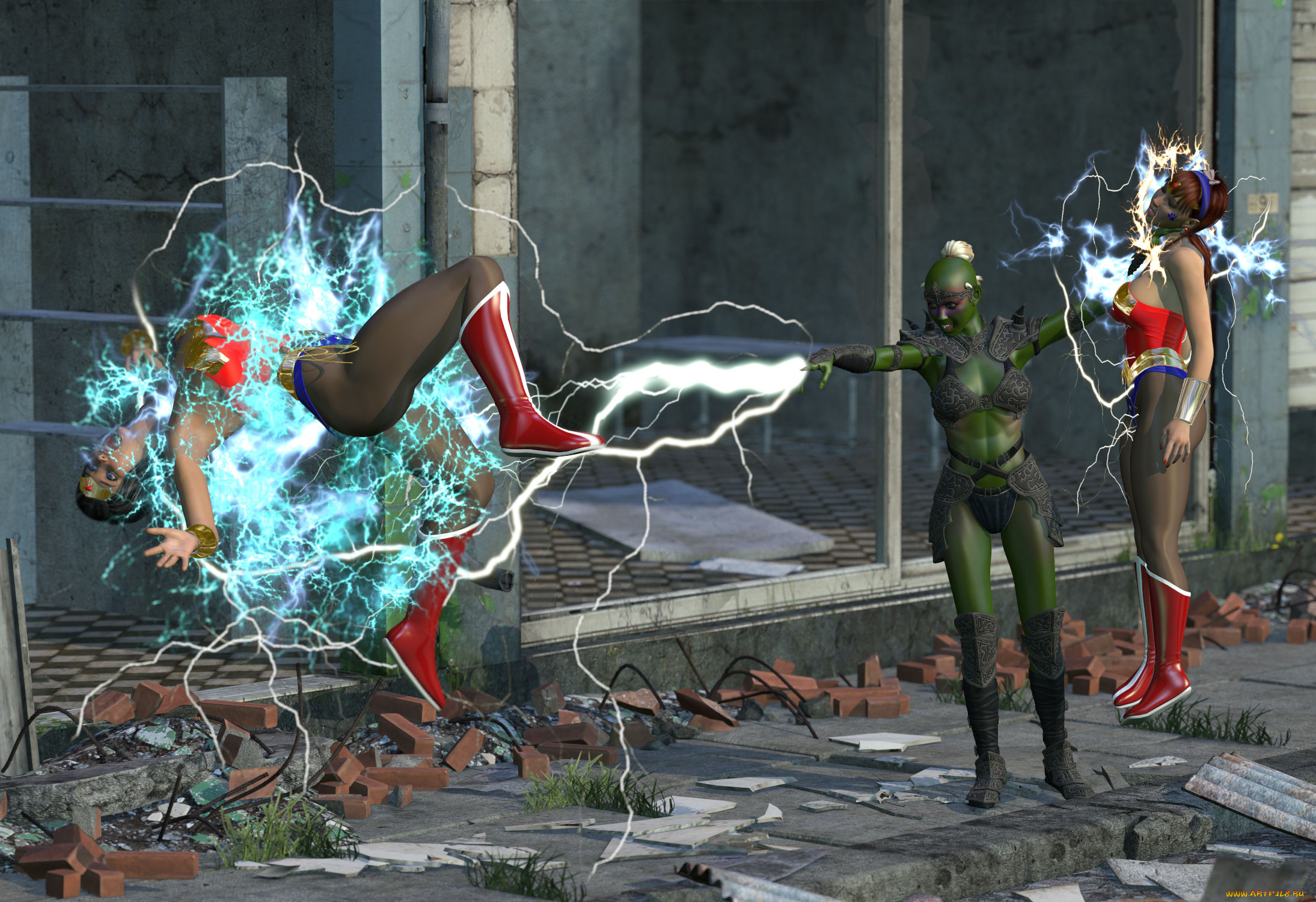 3д, графика, fantasy, фантазия, молния, существо, девушки