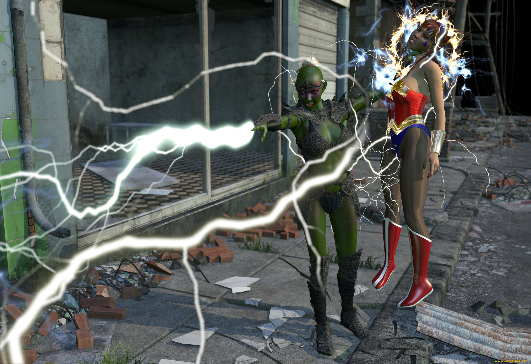 3д, графика, fantasy, фантазия, существо, молния, девушка