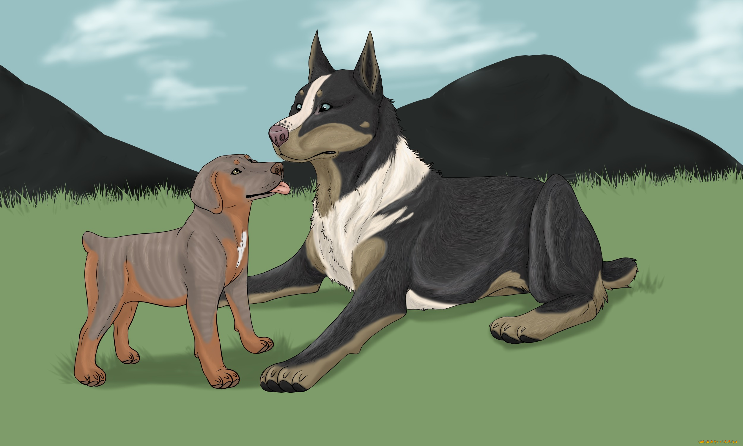 рисованные, животные, собаки