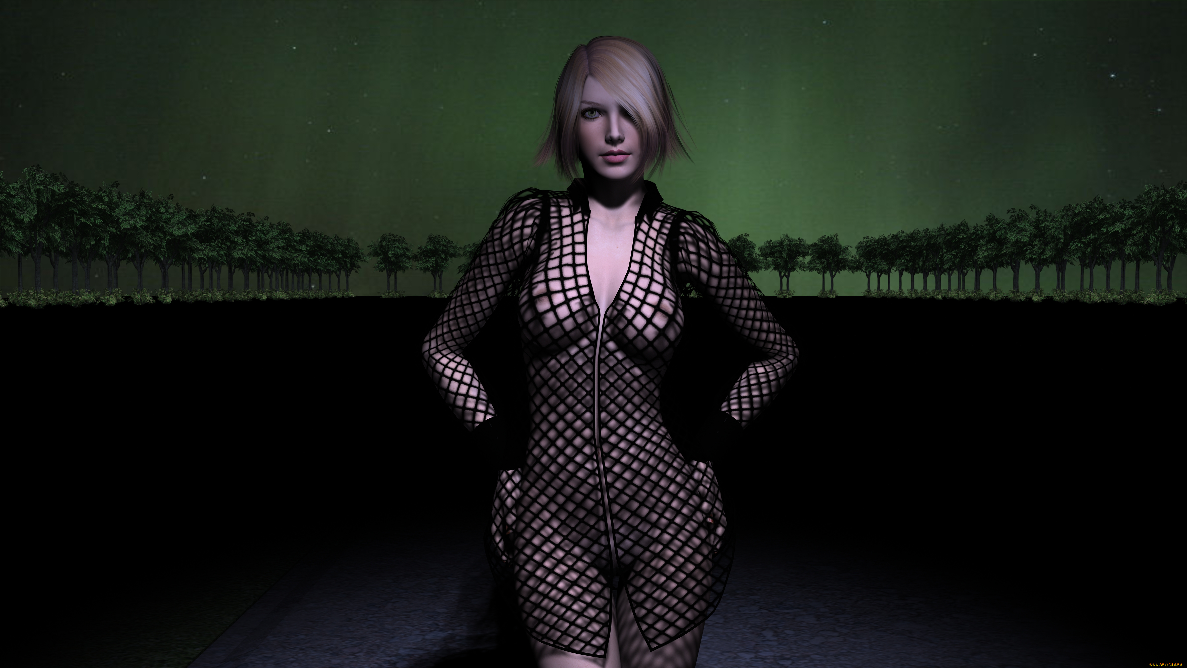 3д, графика, people, люди, девушка, взгляд, деревья