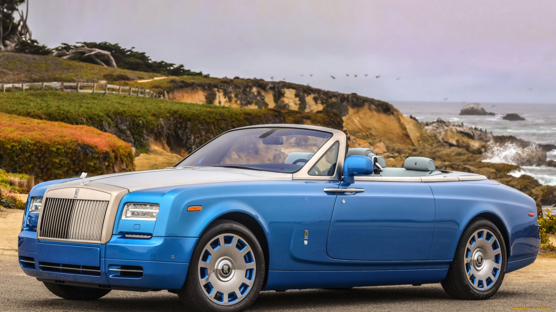 автомобили, rolls-royce, waterspeed, collection, drophead, phantom, 2014г, синий, us-spec, coupе