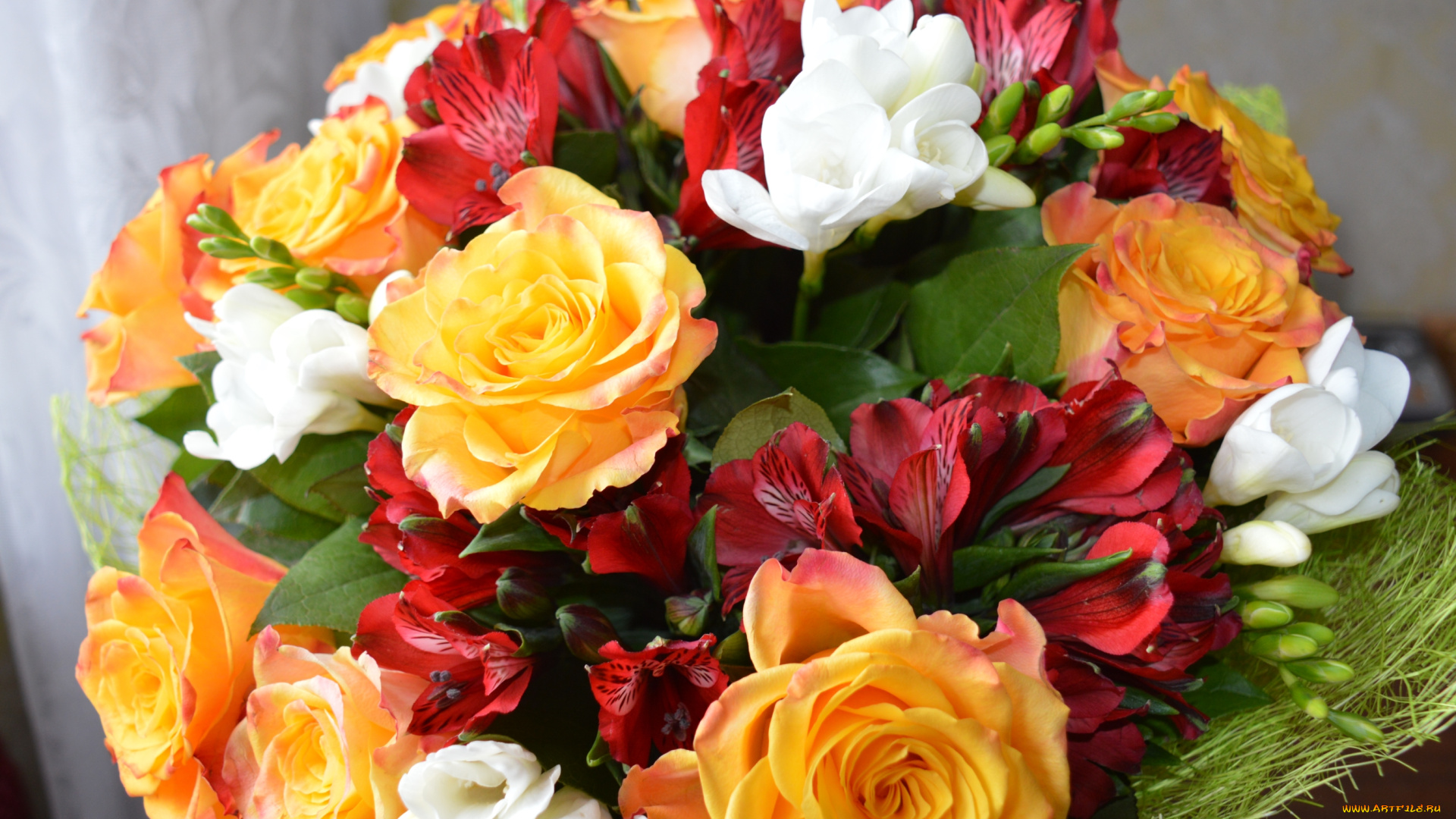 цветы, букеты, , композиции, фрезия, альстромерия, роза