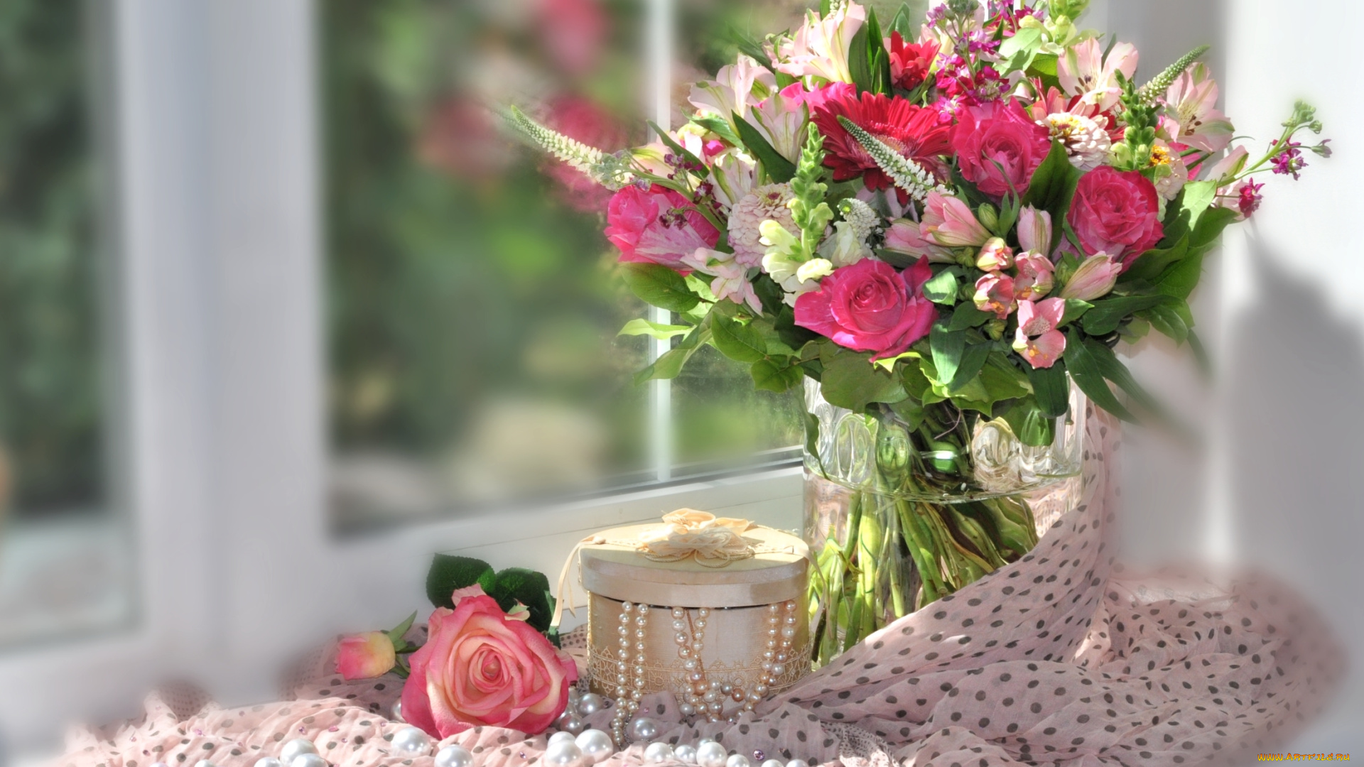 цветы, букеты, , композиции, роза, ожерелье, цинния, альстромерия