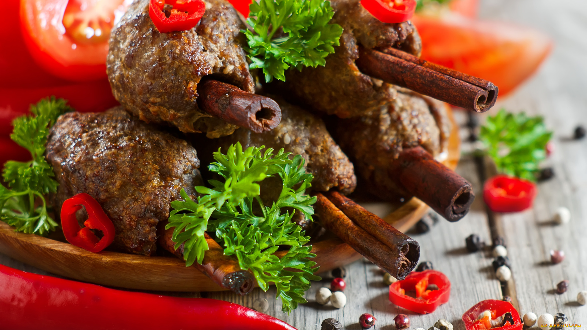 еда, мясные, блюда, помидор, чили, корица, кебаб