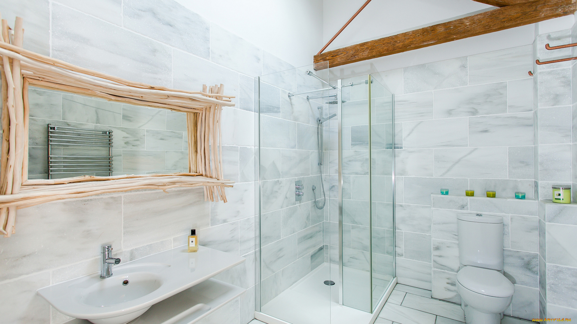 интерьер, ванная, и, туалетная, комнаты, белый