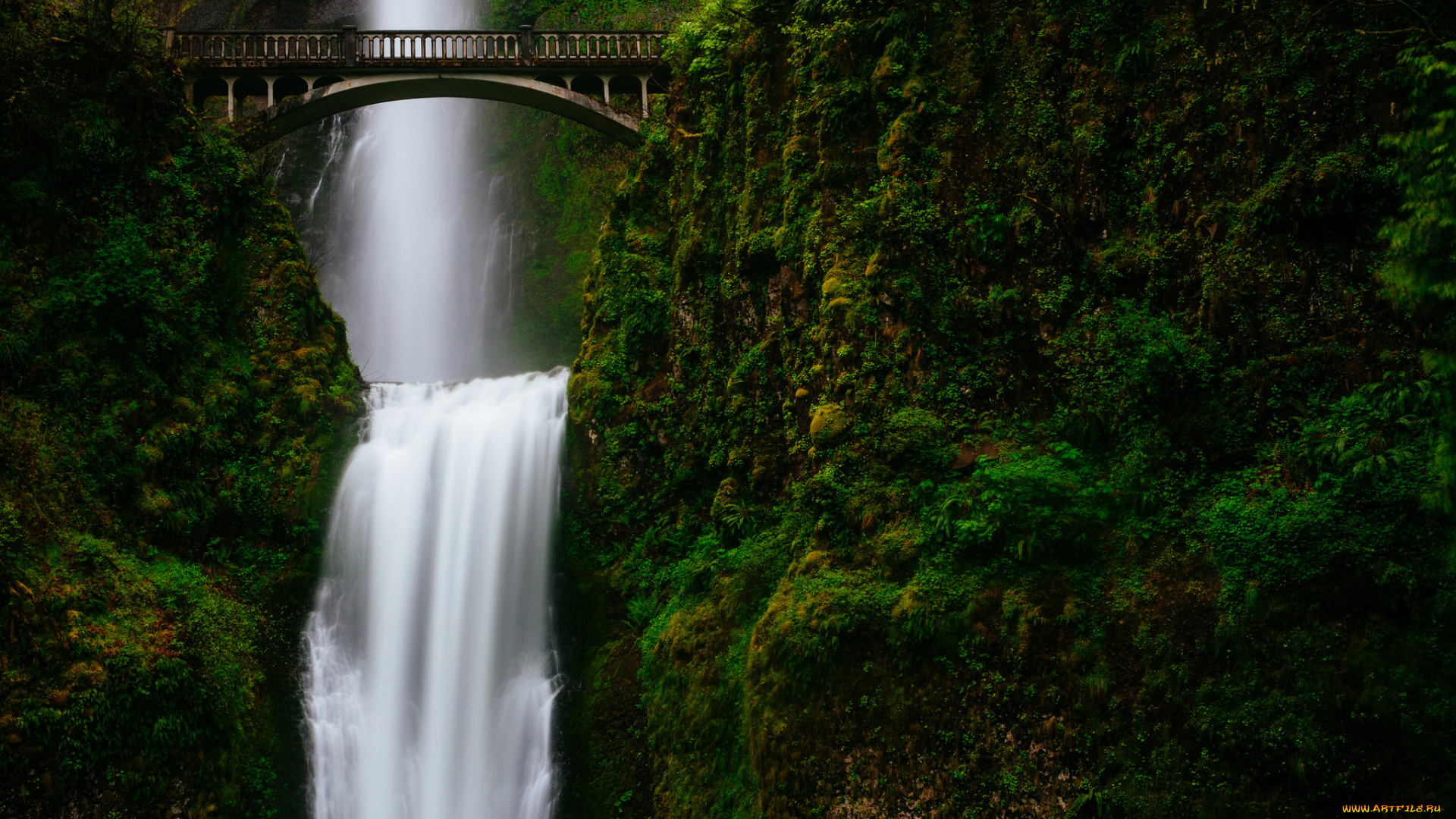 природа, водопады, водопад, поток, мост, зелень, горы