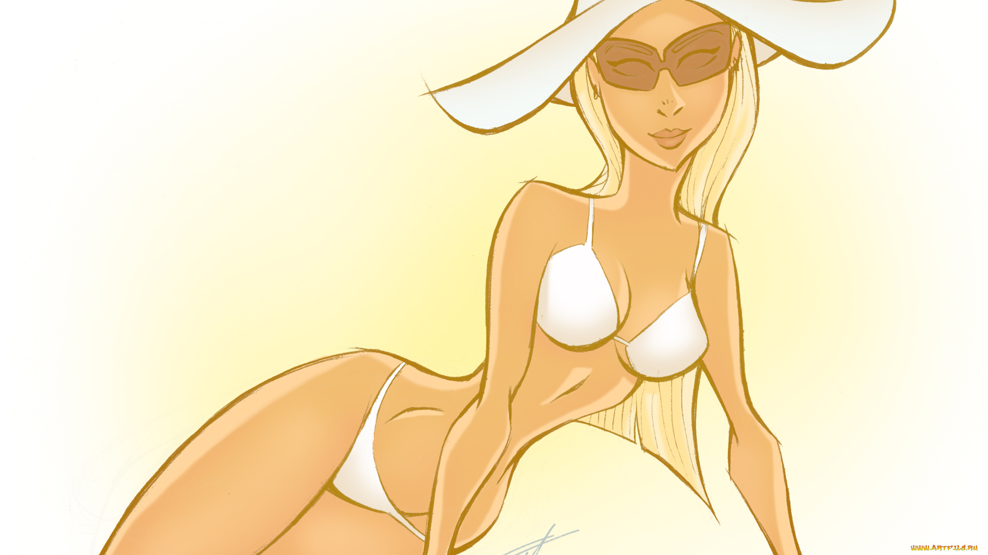 рисованные, люди, шляпа, взгляд, девушка