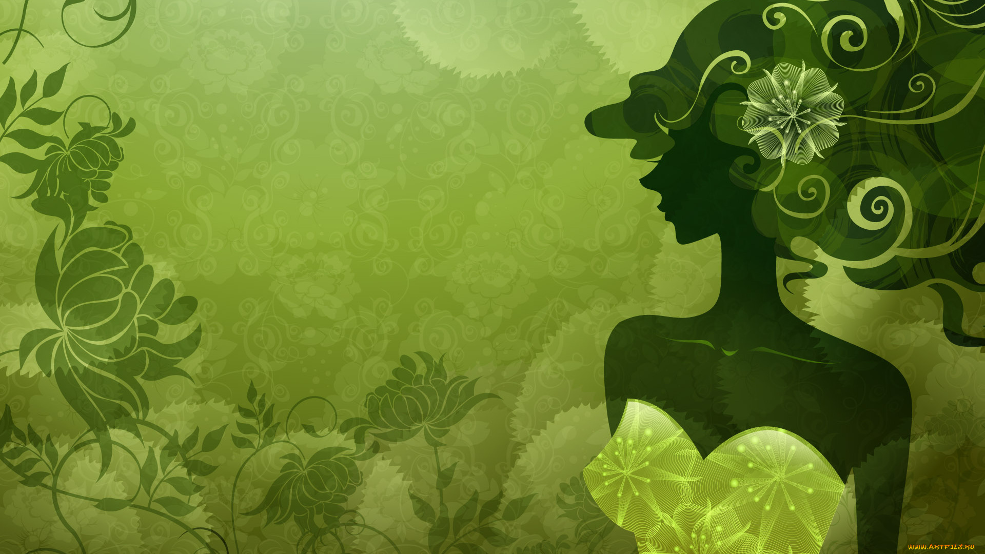 векторная, графика, девушки, фон, взгляд, девушка