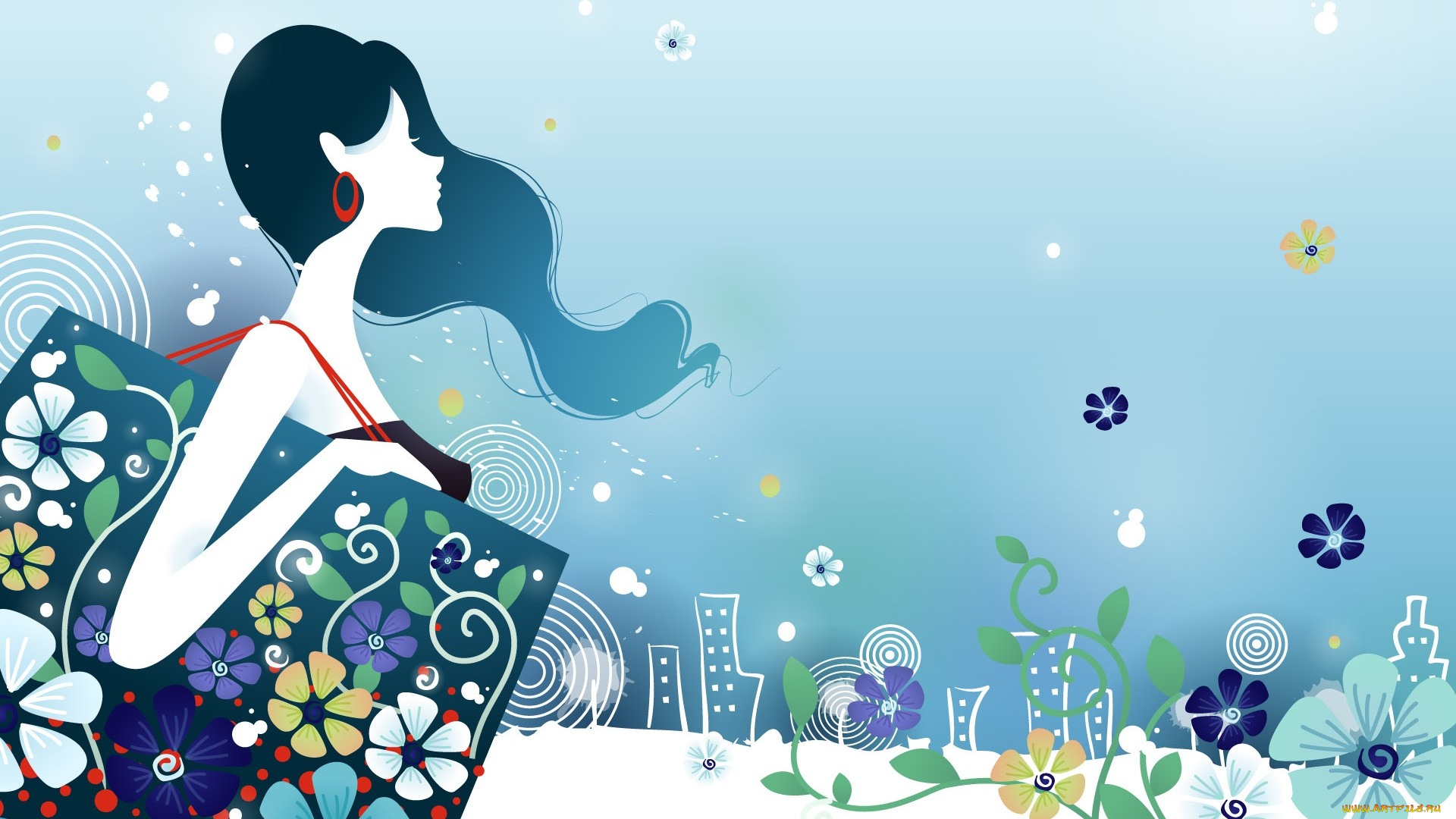 векторная, графика, девушки, фон, взгляд, девушка