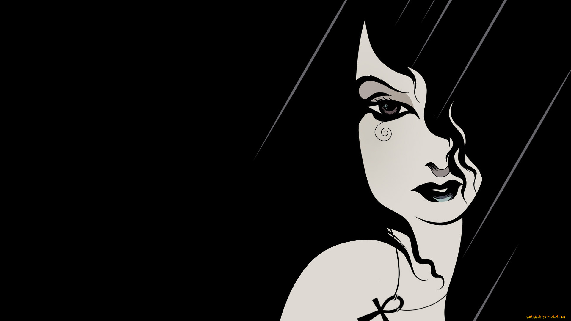 векторная, графика, девушки, взгляд