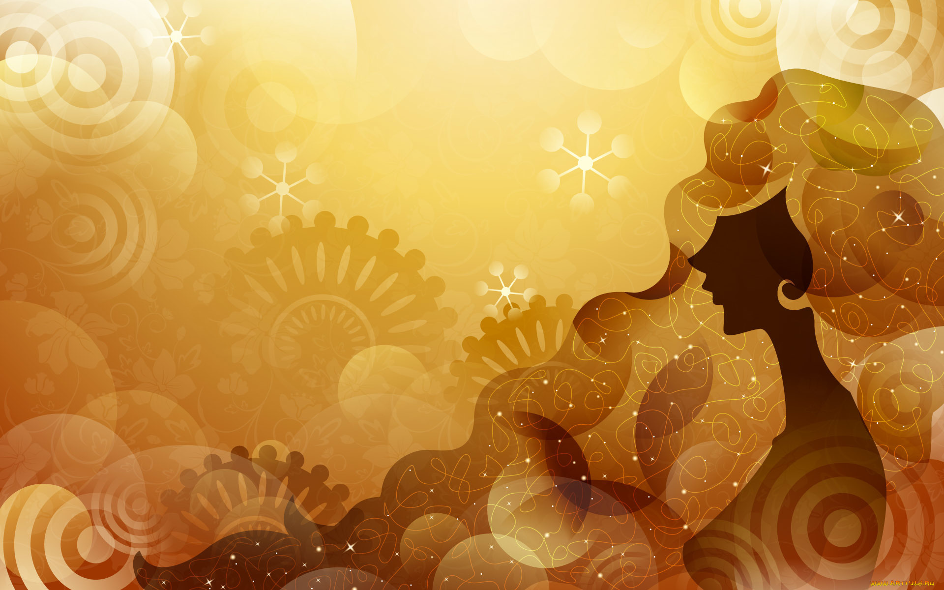 векторная, графика, девушки, фон, digital, art, силуэт