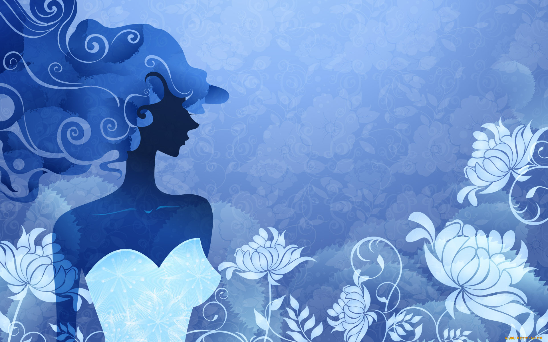 векторная, графика, девушки, фон, взгляд, девушка