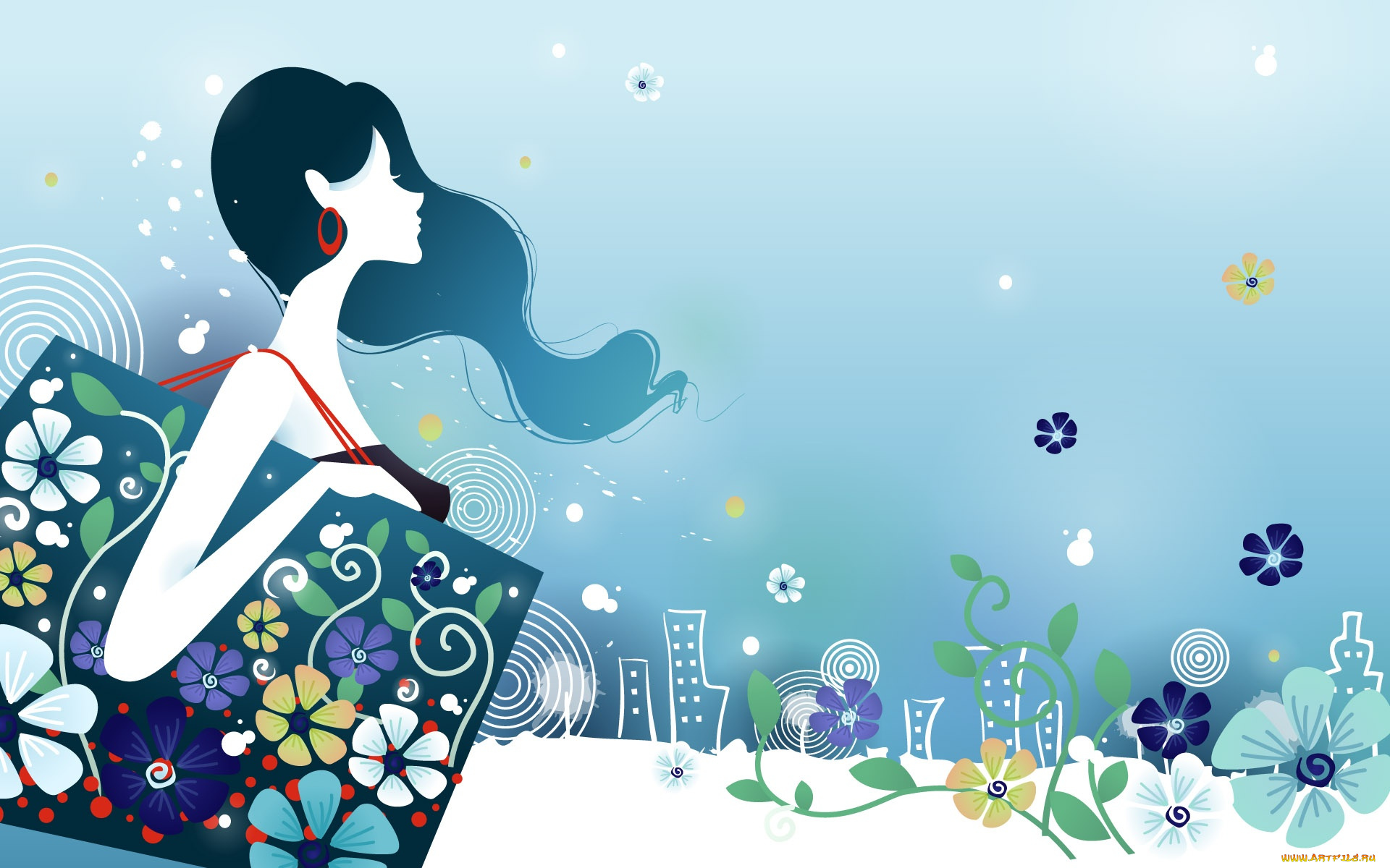 векторная, графика, девушки, фон, взгляд, девушка