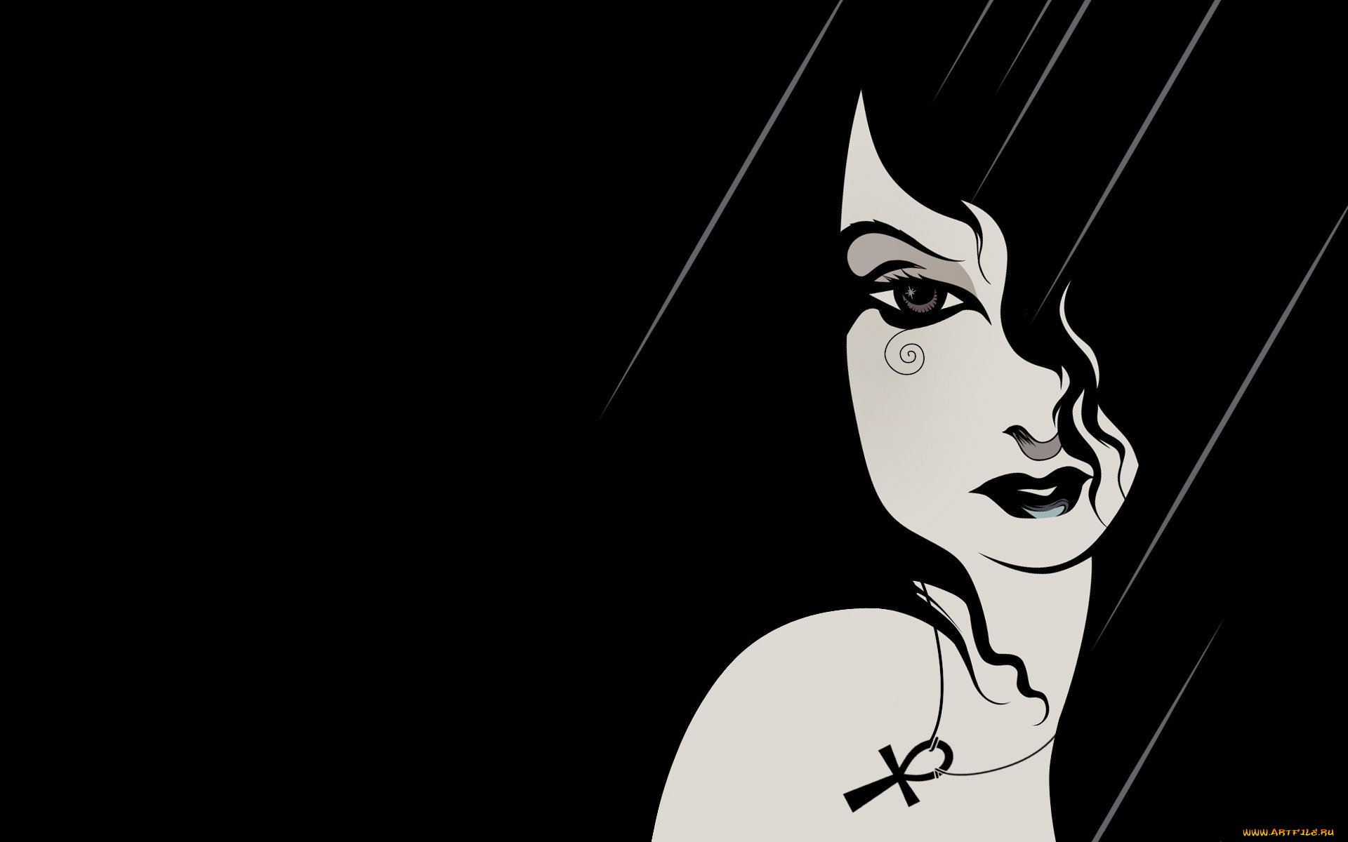 векторная, графика, девушки, взгляд