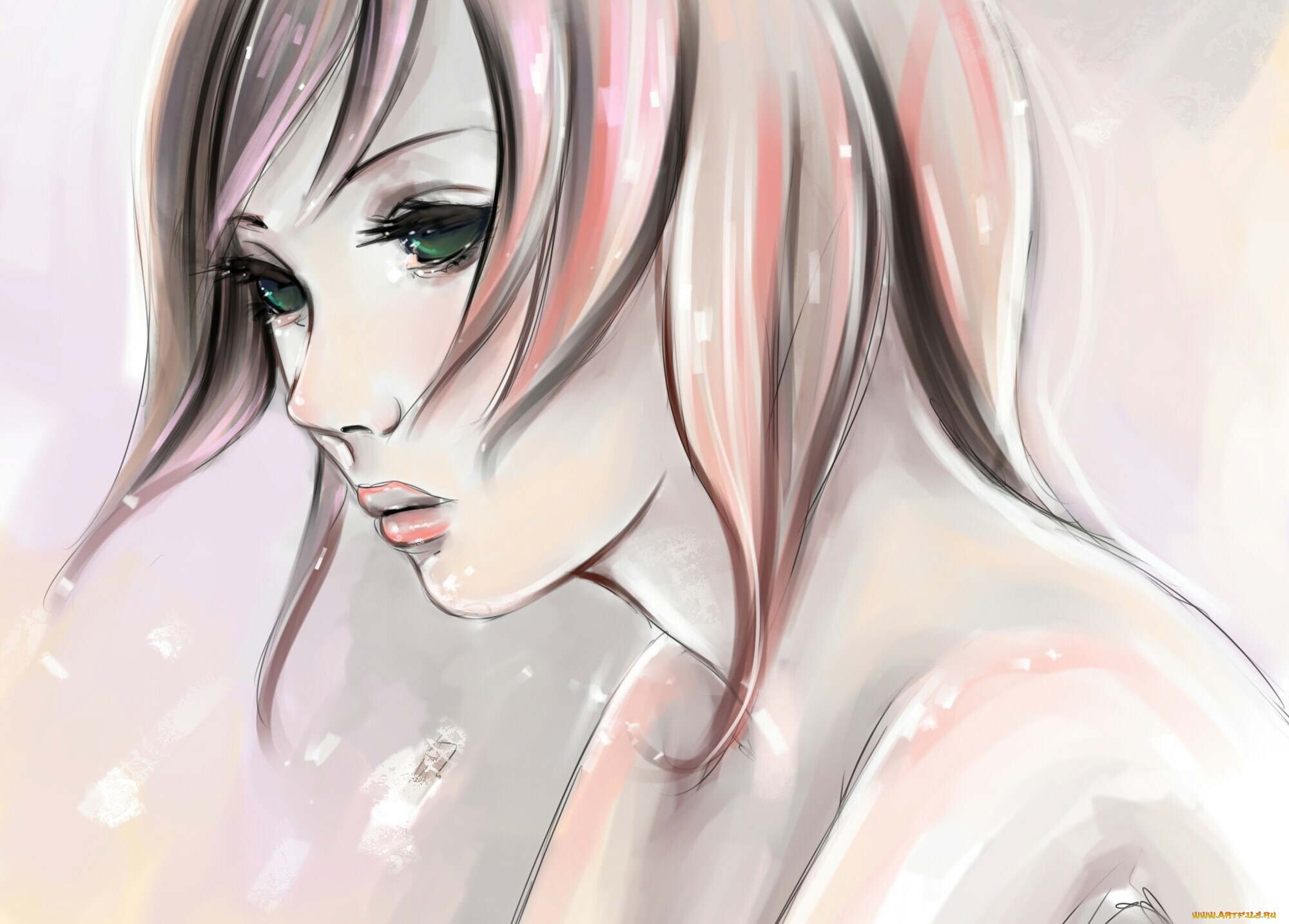 рисованные, люди, взгляд, лицо, девушка, печаль