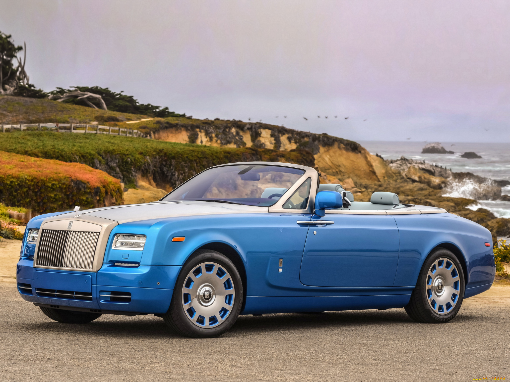 автомобили, rolls-royce, waterspeed, collection, drophead, phantom, 2014г, синий, us-spec, coupе