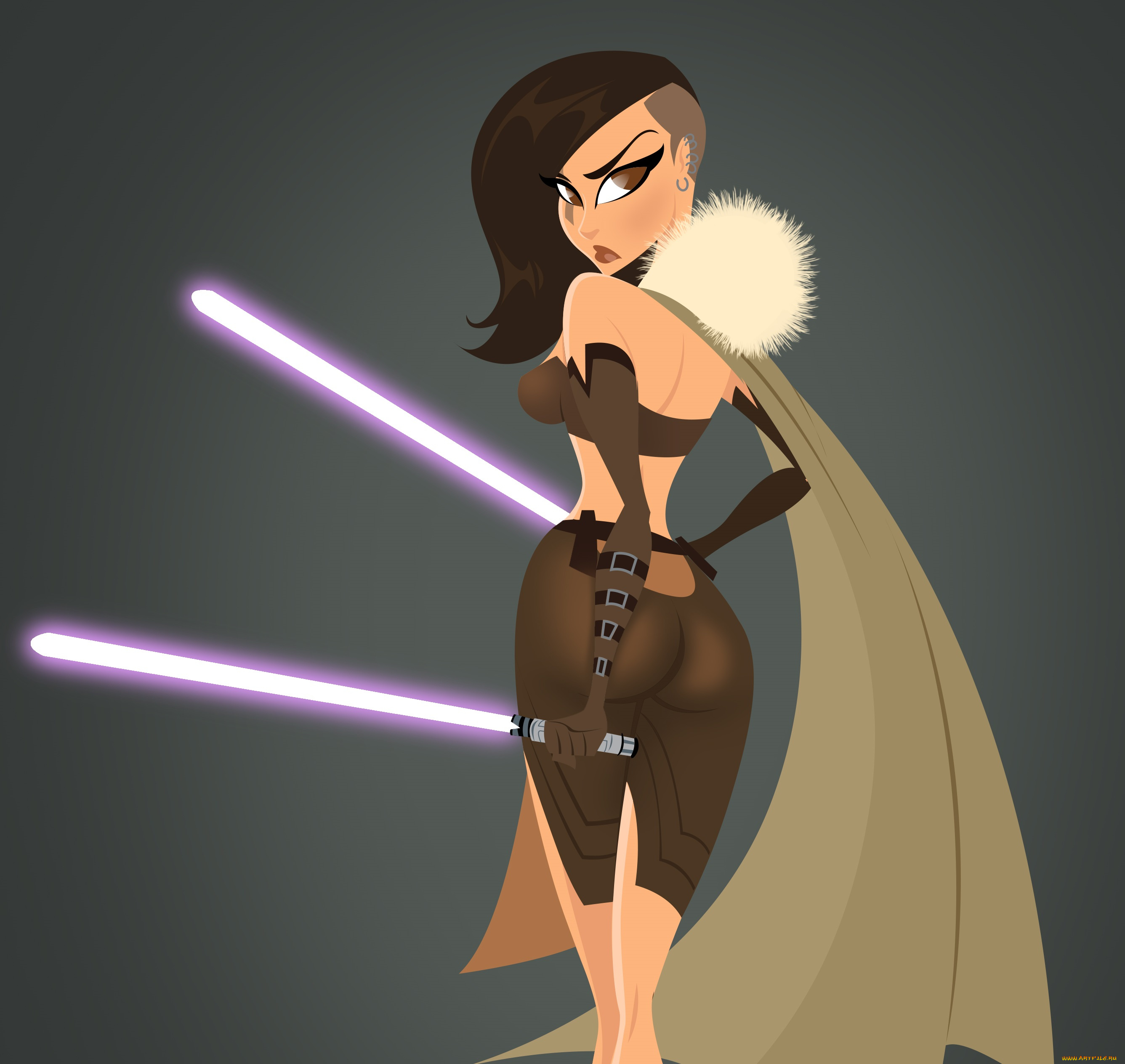 векторная, графика, девушки, огненные, мечи, взгляд, девушка