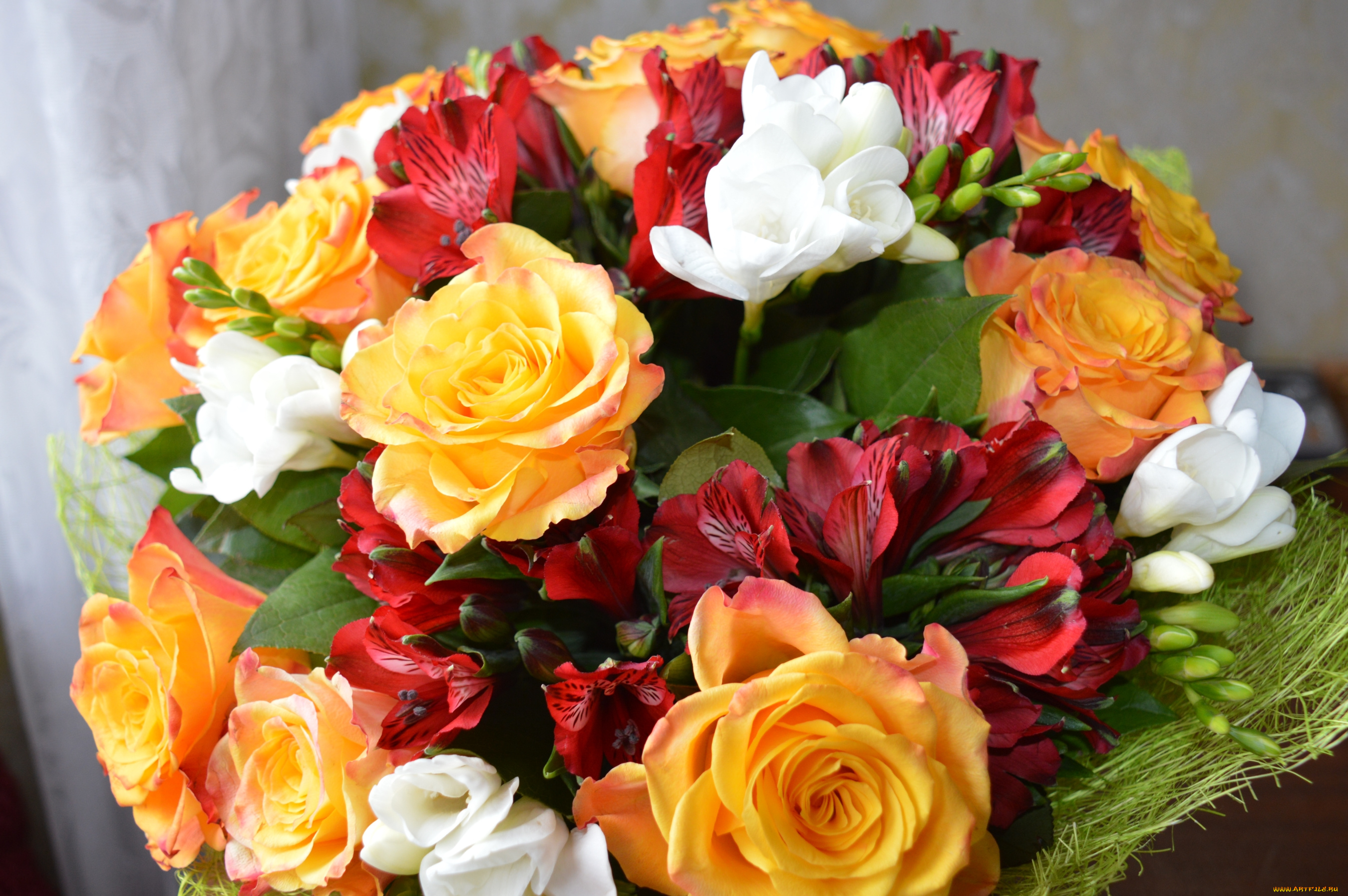 цветы, букеты, , композиции, фрезия, альстромерия, роза