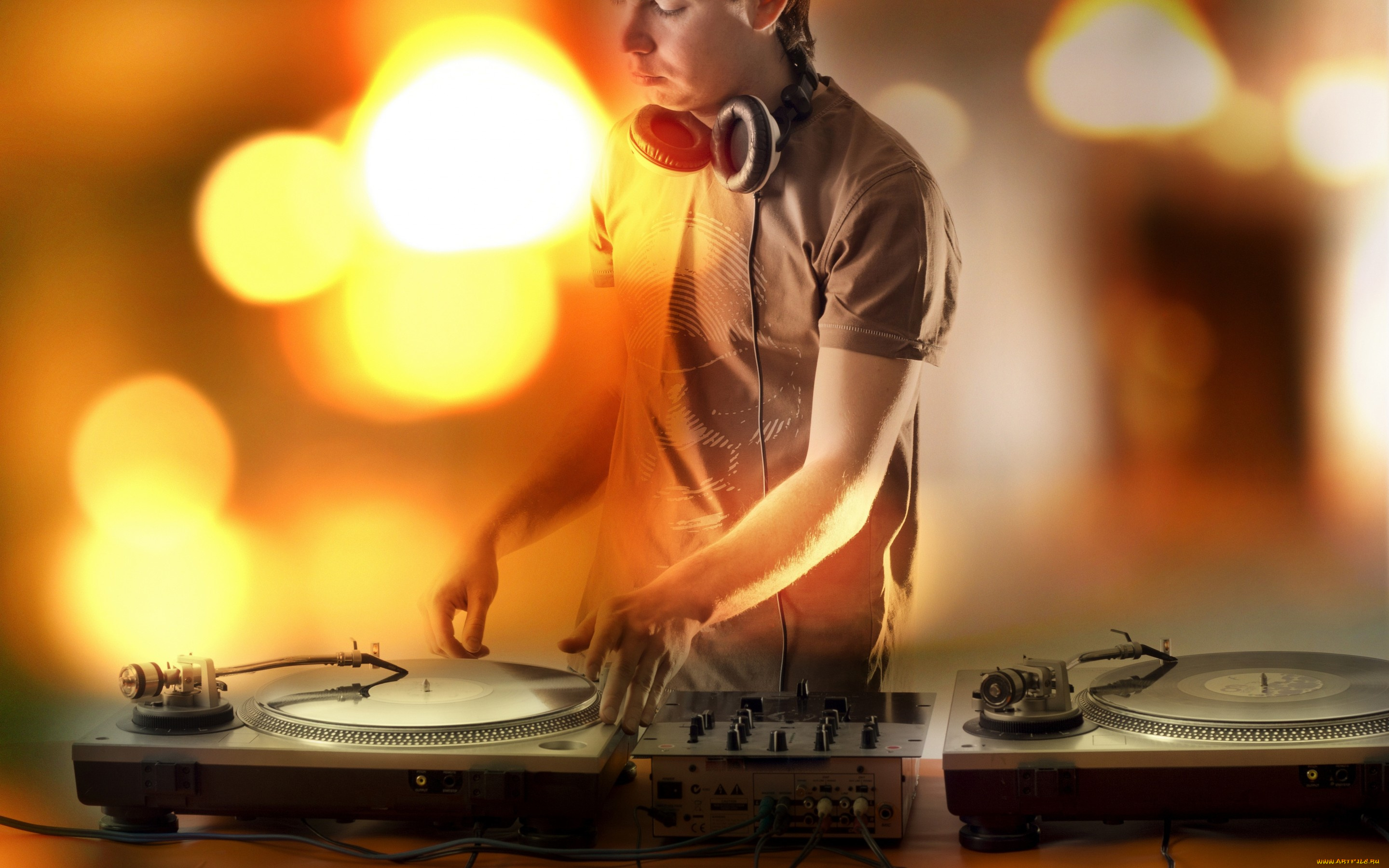 музыка, -, другое, клуб, наушники, парень, диджей, пластины