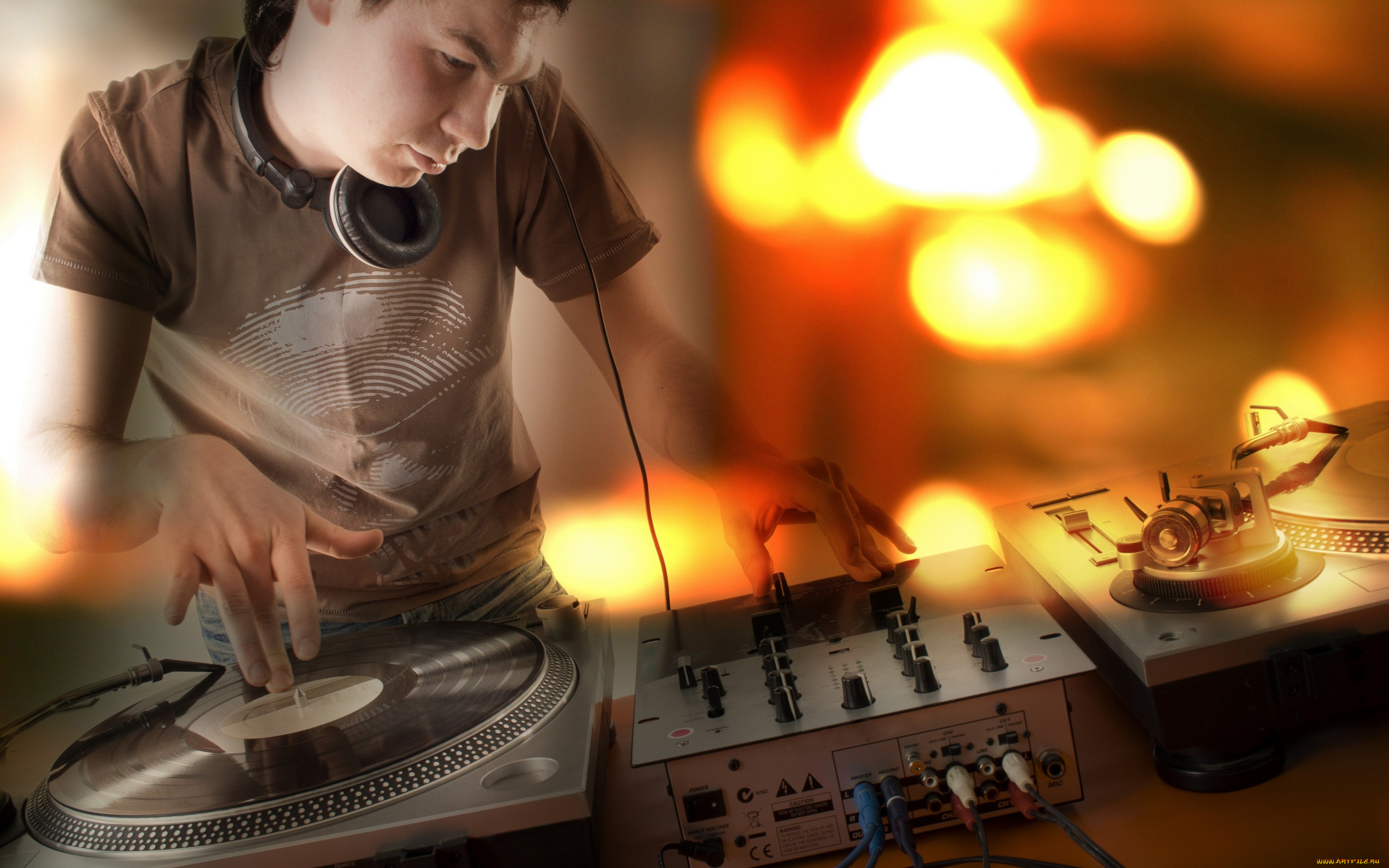 музыка, -, другое, наушники, пластины, парень, диджей