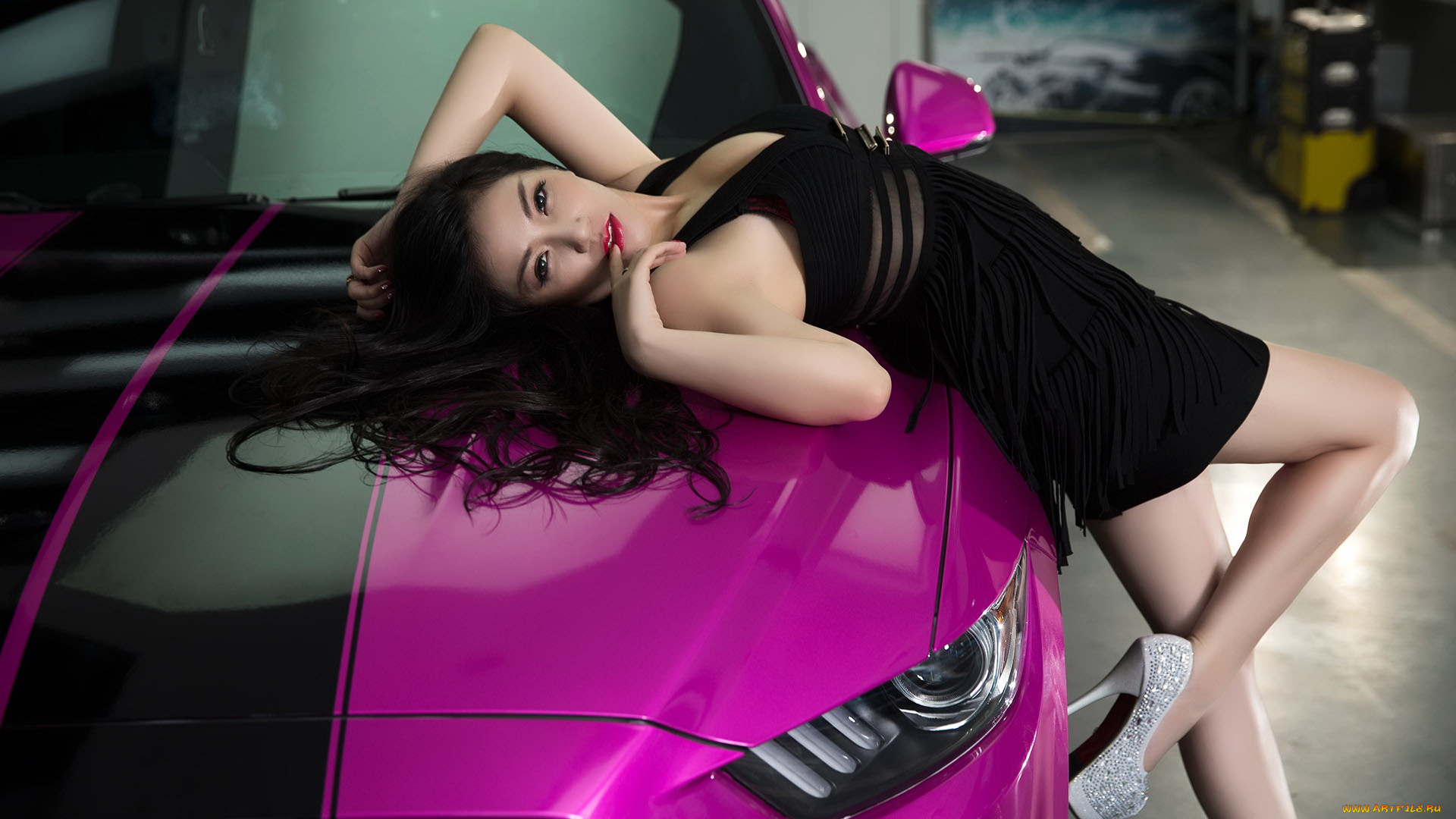 автомобили, -авто, с, девушками, азиатка, автомобиль, фон, взгляд, девушка