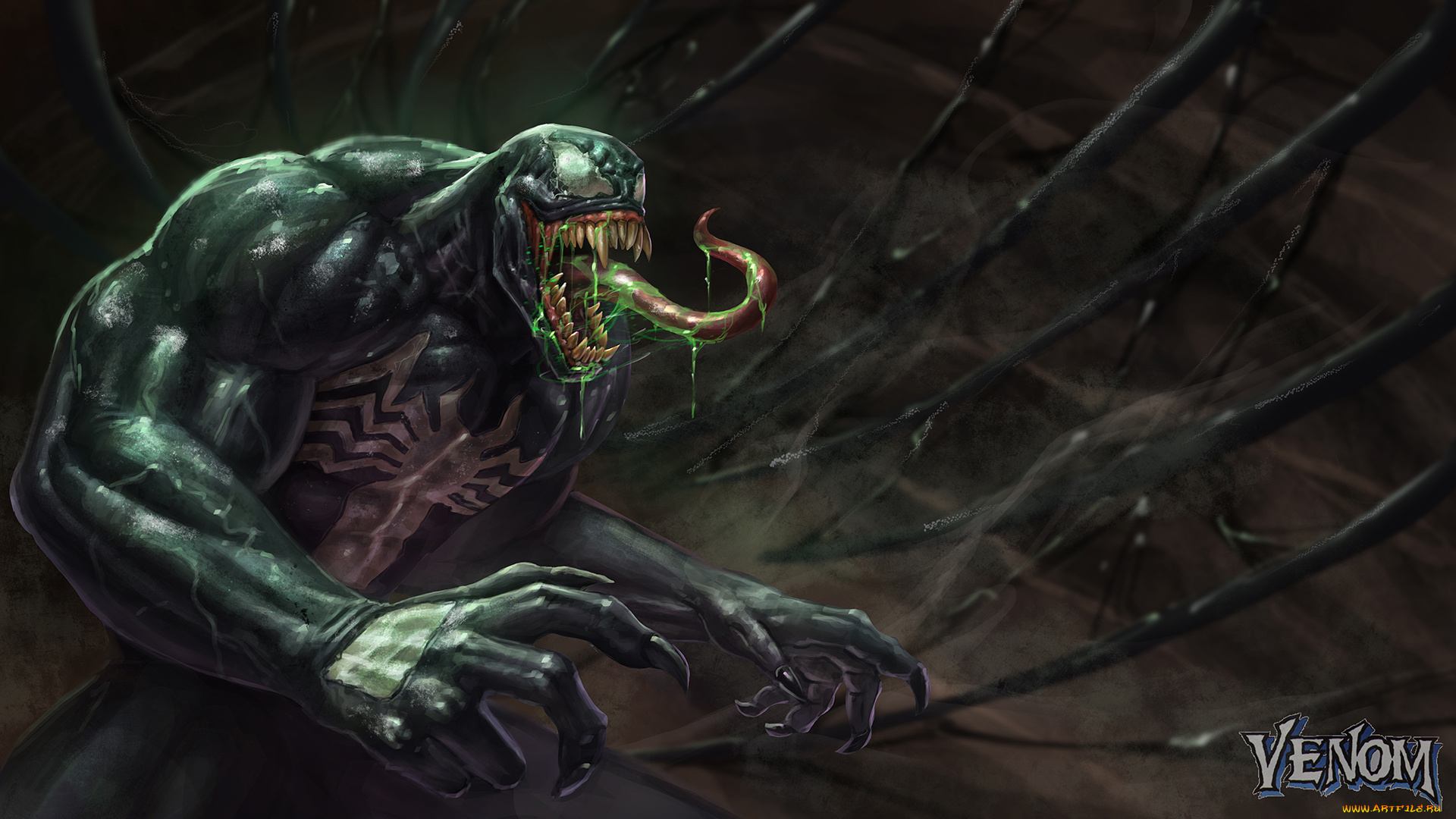 фэнтези, существа, venom, eddie, brock, злодей, art, spider-man