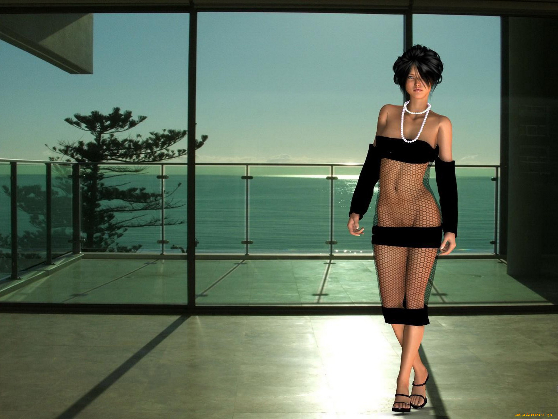 3д, графика, люди, , people, фон, взгляд, вода, девушка, окно