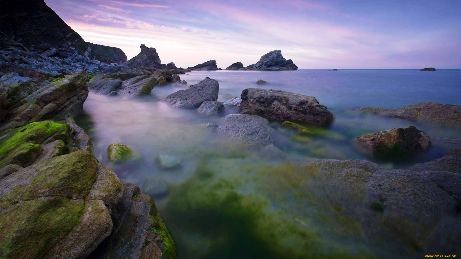 природа, побережье, небо, закат, камни, берег, скалы