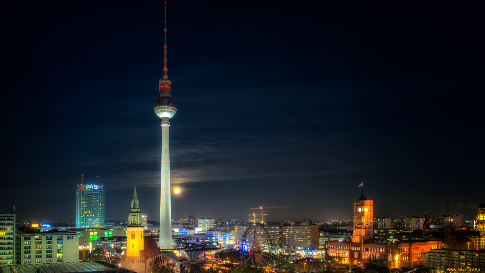 berlin, города, берлин, , германия, огни, ночь