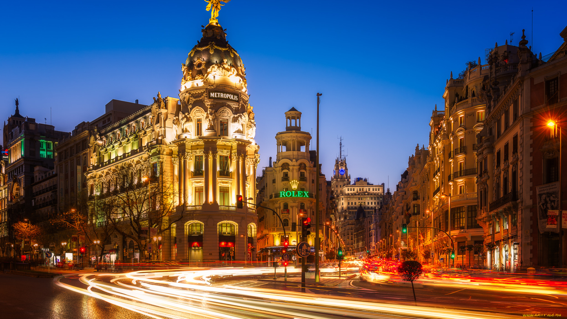 madrid, , gran, via, города, мадрид, , испания, огни, ночь