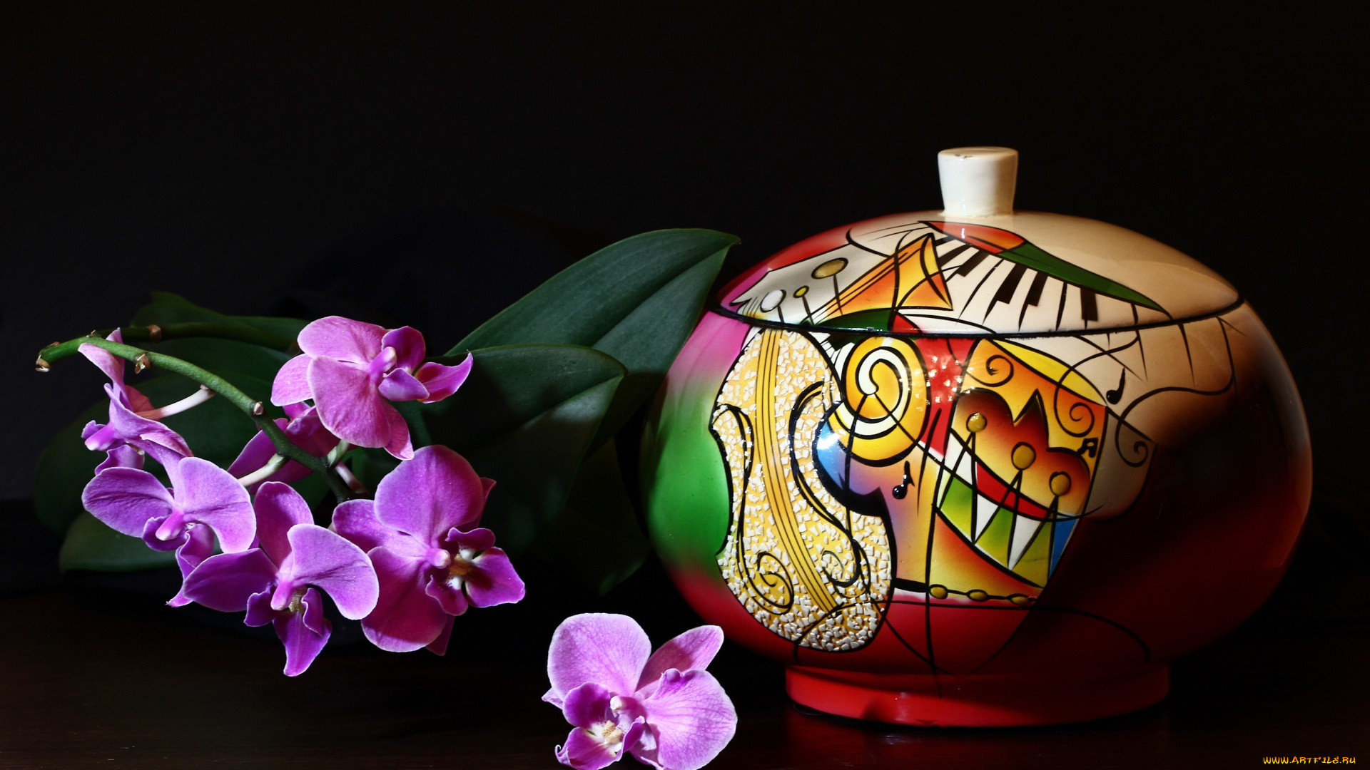 разное, предметы, быта, цветы, рисунок, ветка, ваза, натюрморт, орхидея