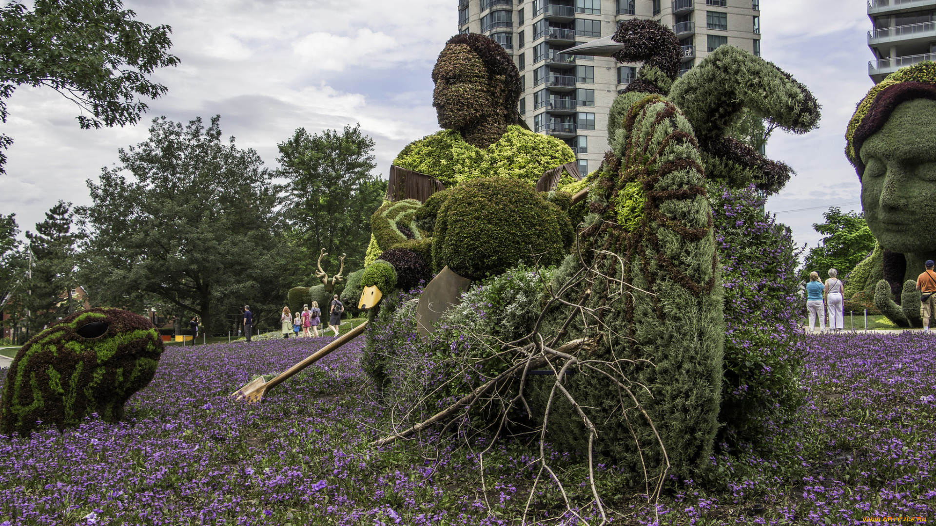 разное, садовые, и, парковые, скульптуры, озеленение, клумба, парк, скульптура, красота