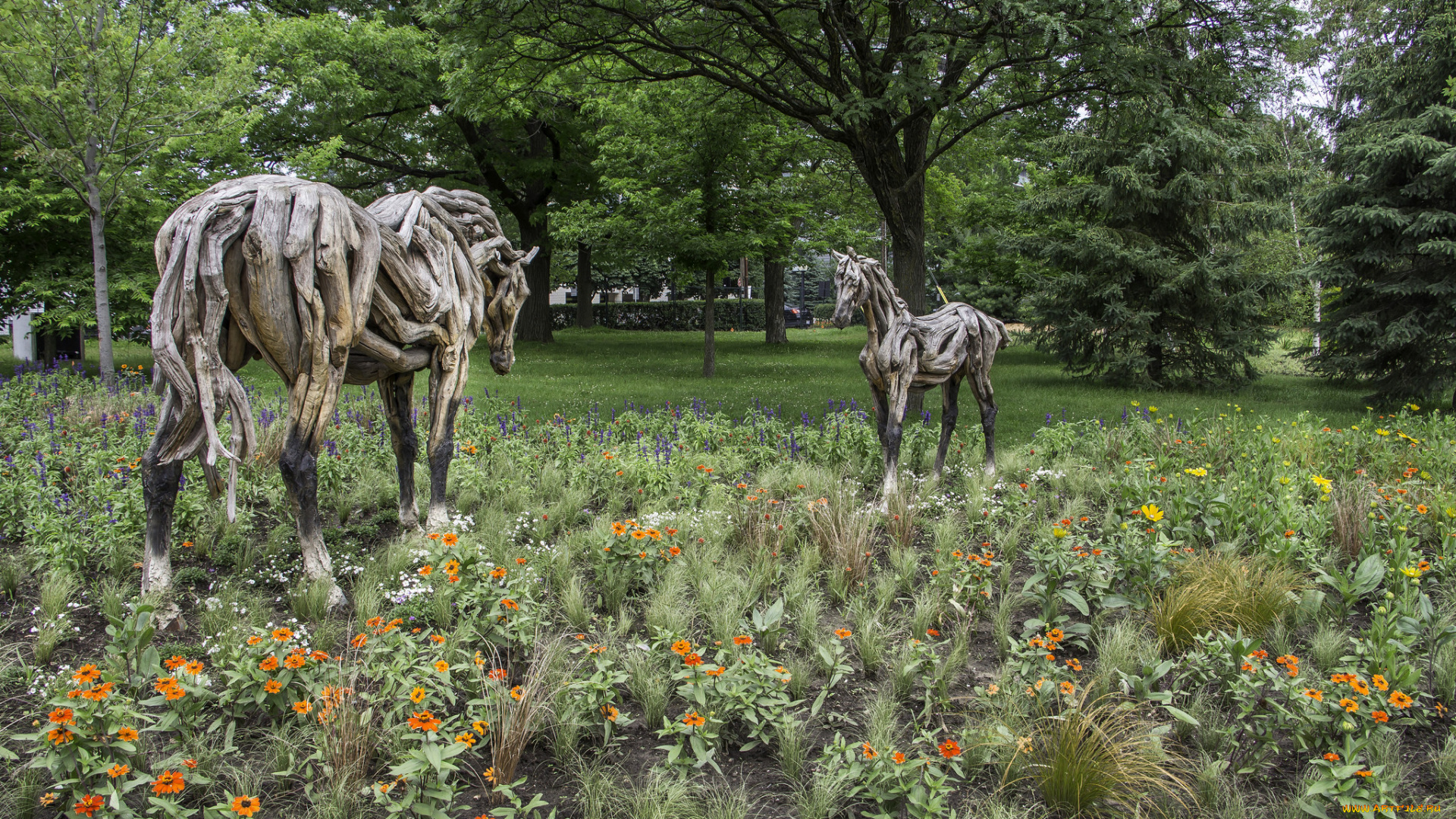 разное, садовые, и, парковые, скульптуры, парк, озеленение, скульптура, красота, клумба