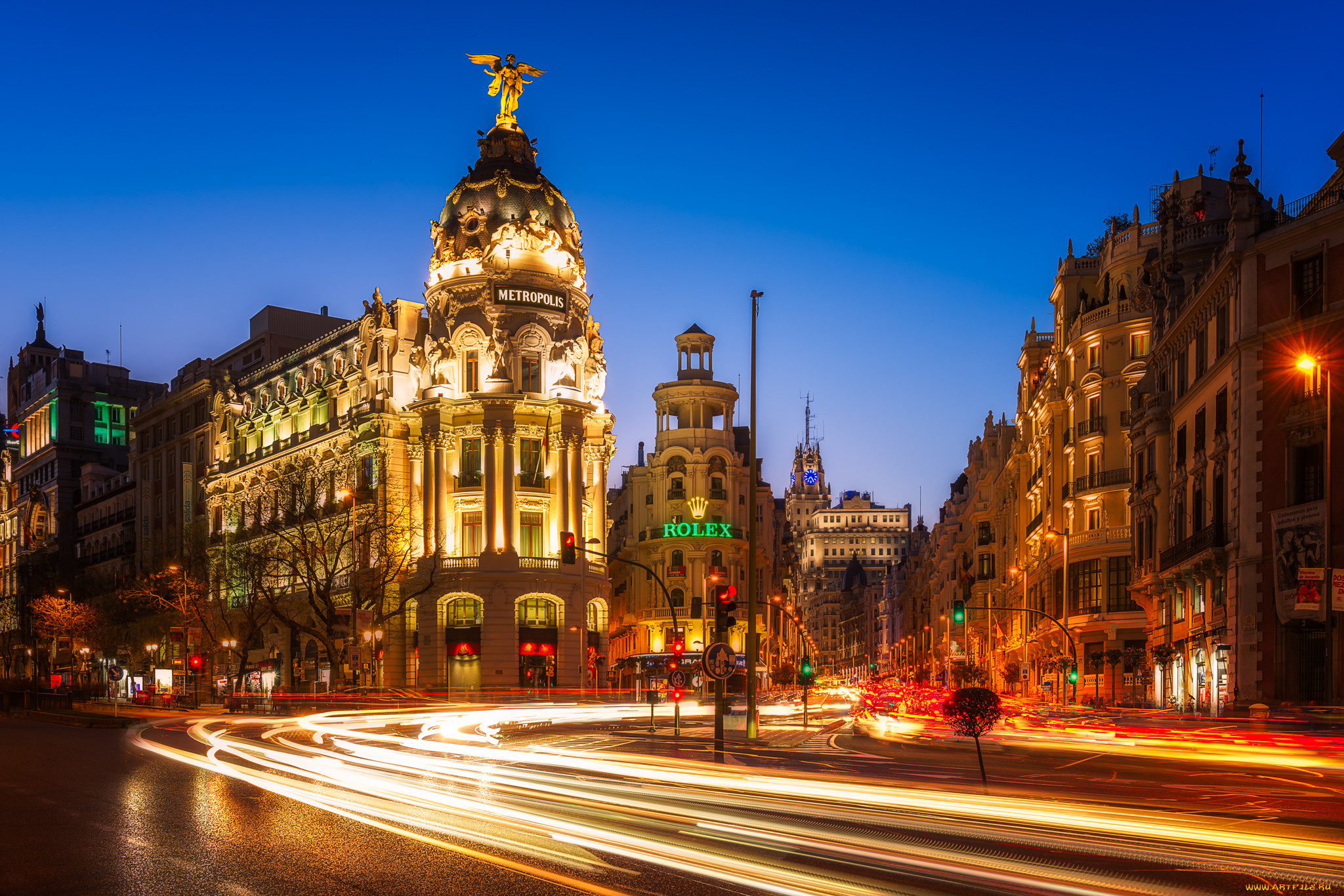 madrid, , gran, via, города, мадрид, , испания, огни, ночь