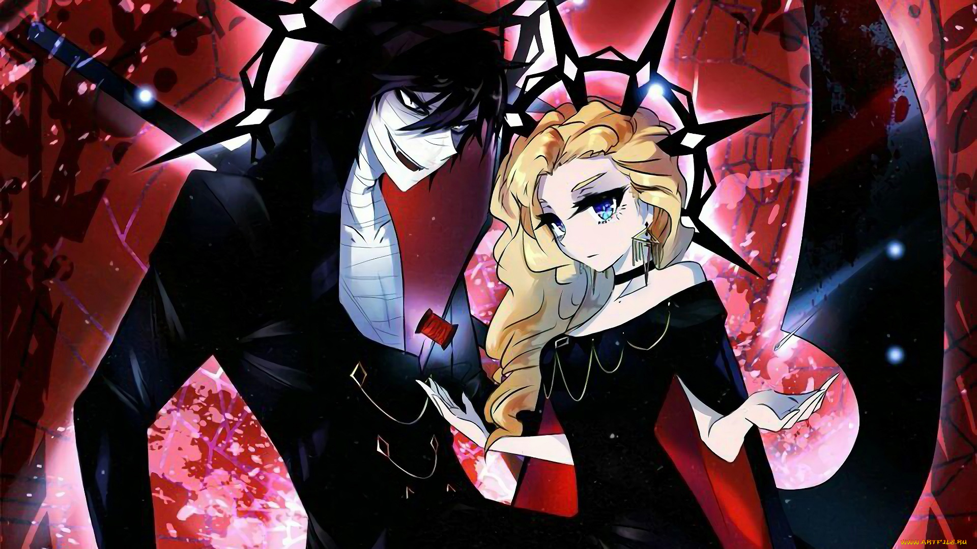 аниме, satsuriku, no, tenshi, satsuriku, no, tenshi, ангел, кровопролития, парень, девушка